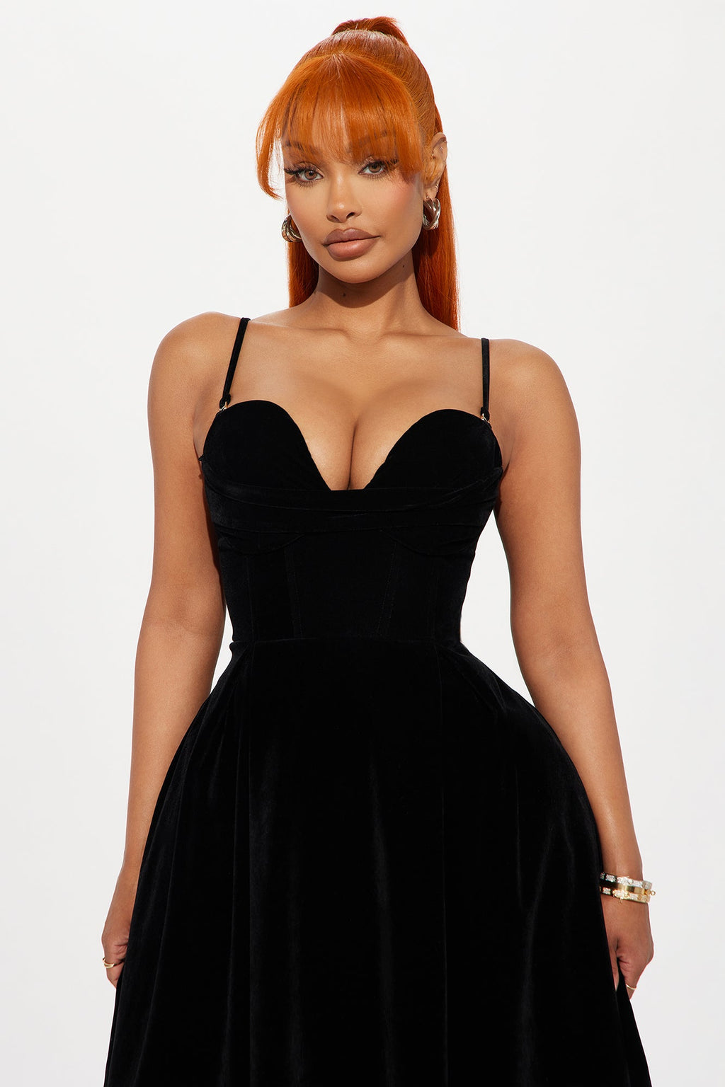 Head Over Heels Velvet Midi Dress - Black