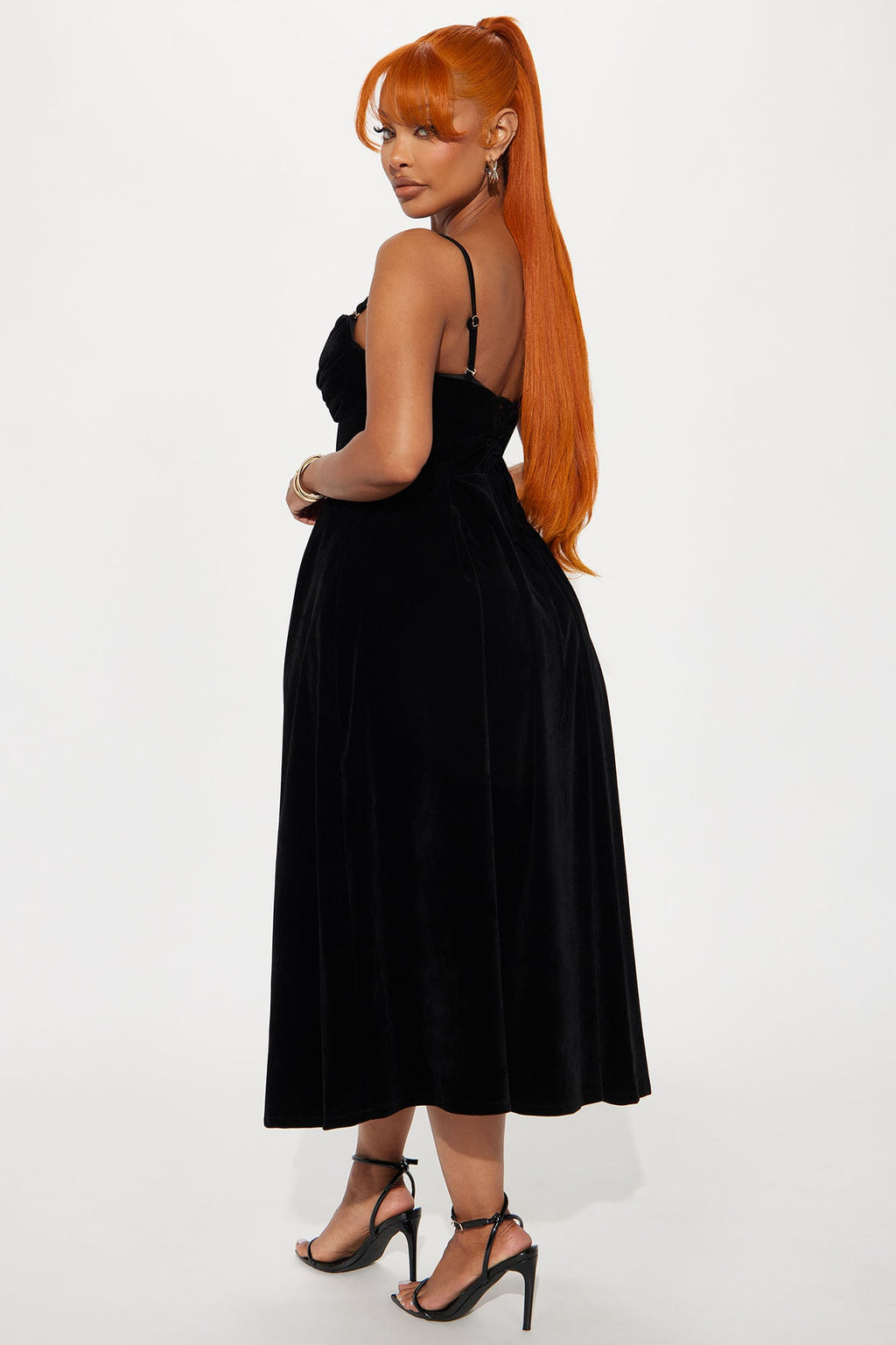 Head Over Heels Velvet Midi Dress - Black
