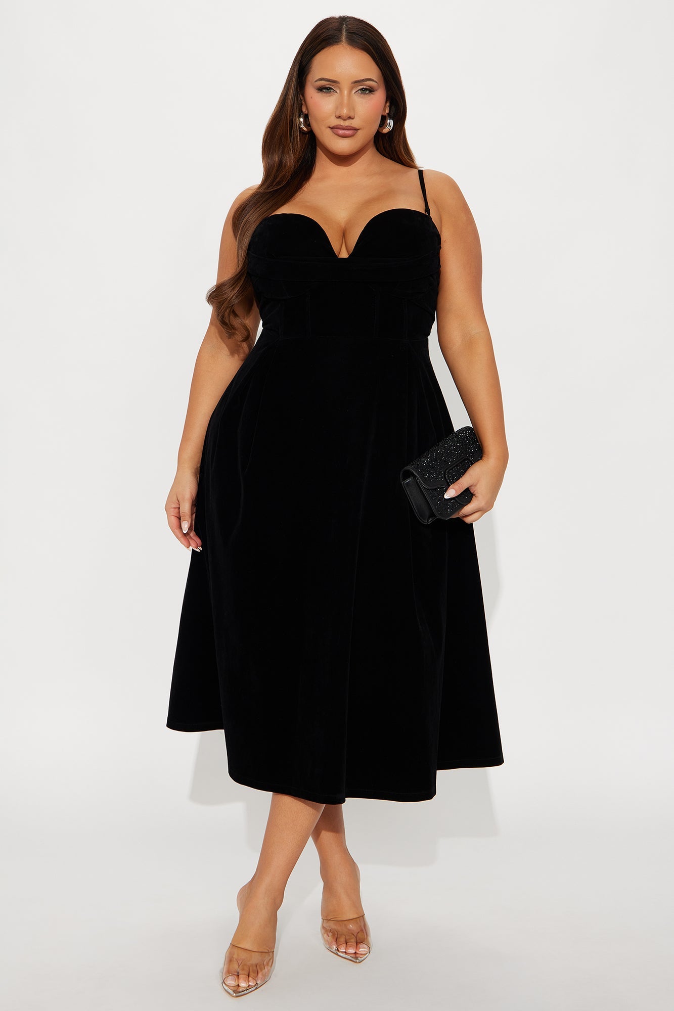Head Over Heels Velvet Midi Dress - Black