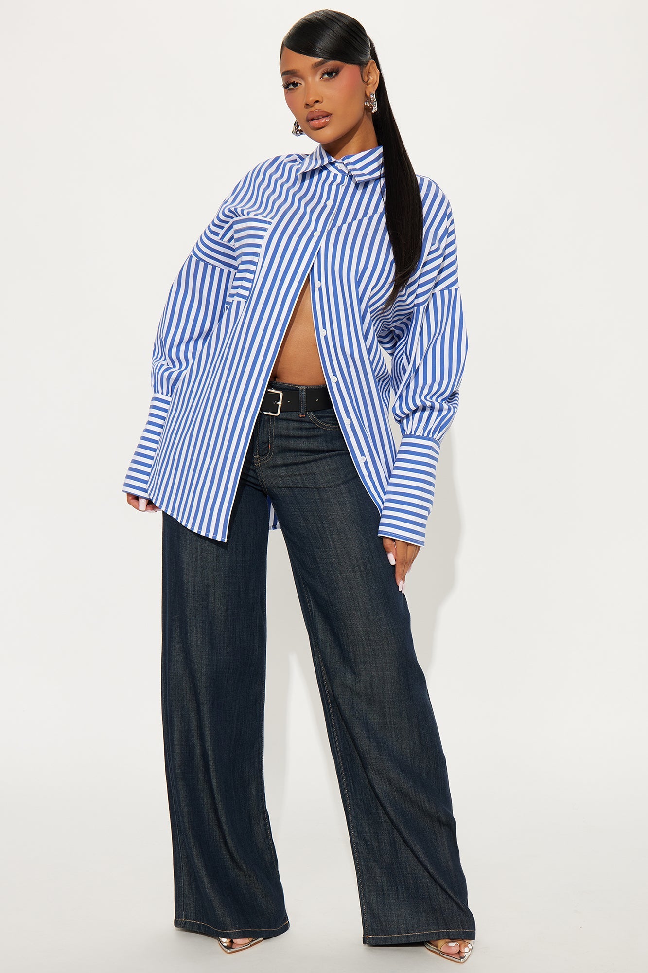Elyse Oversized Striped Shirt - Blue/combo