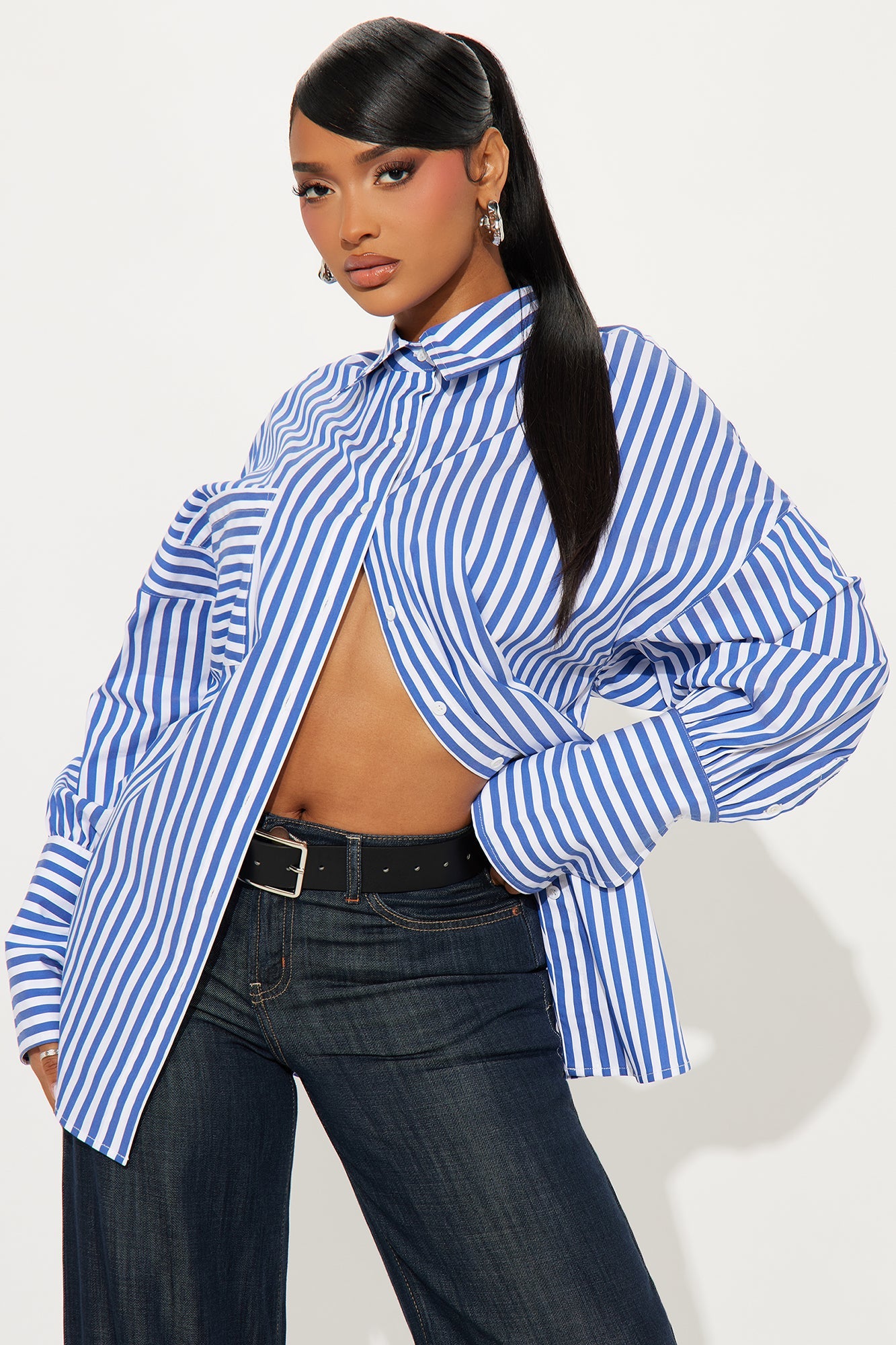 Elyse Oversized Striped Shirt - Blue/combo