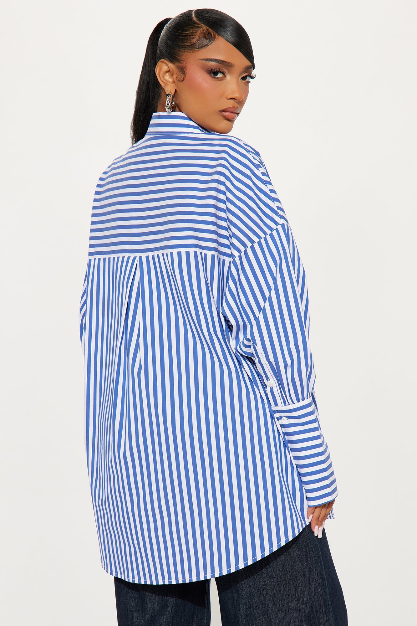Elyse Oversized Striped Shirt - Blue/combo