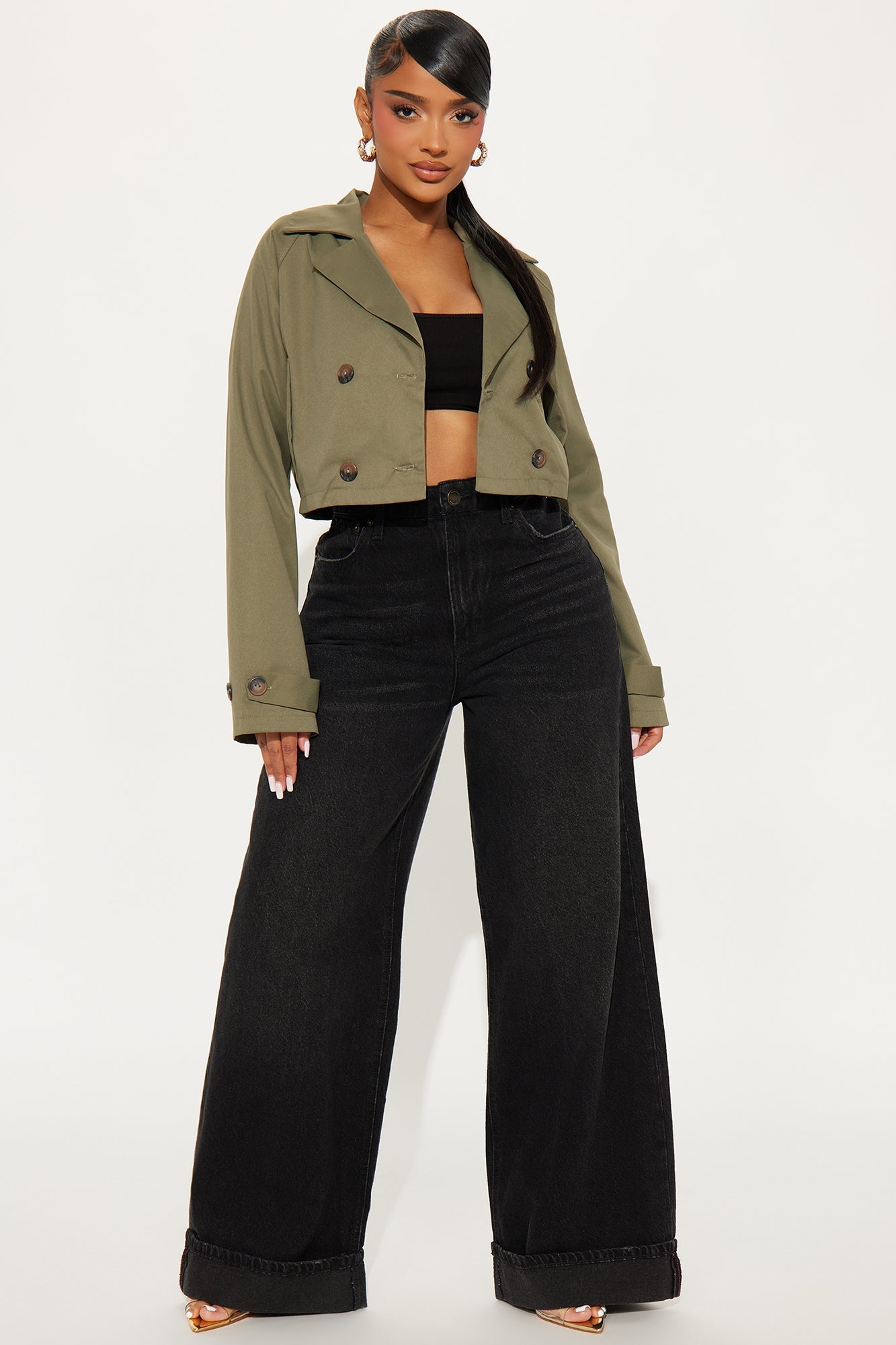 Rainy Days Cropped Trench - Olive