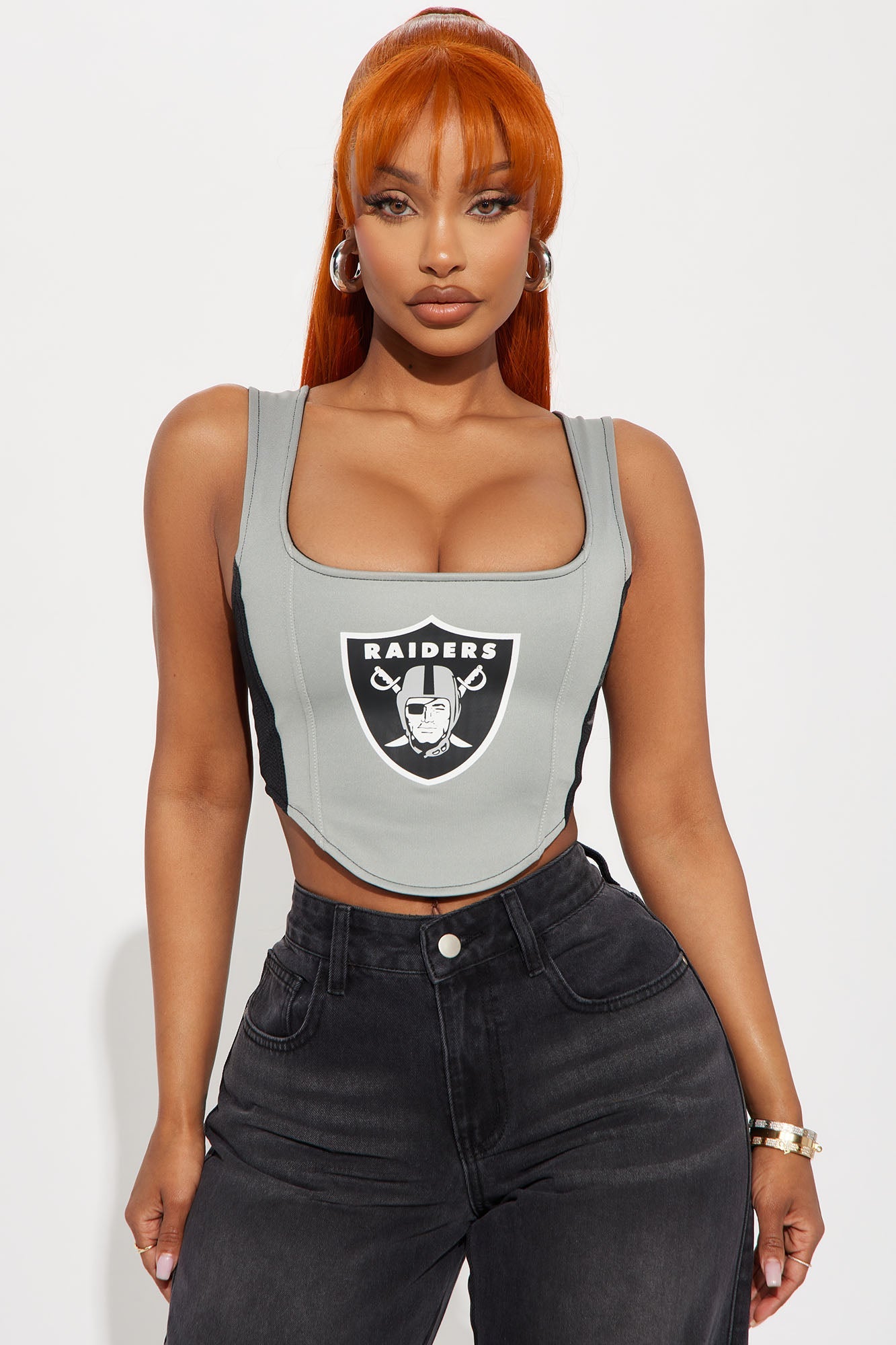 Raiders Halftime Show Corset Top - Black/Grey
