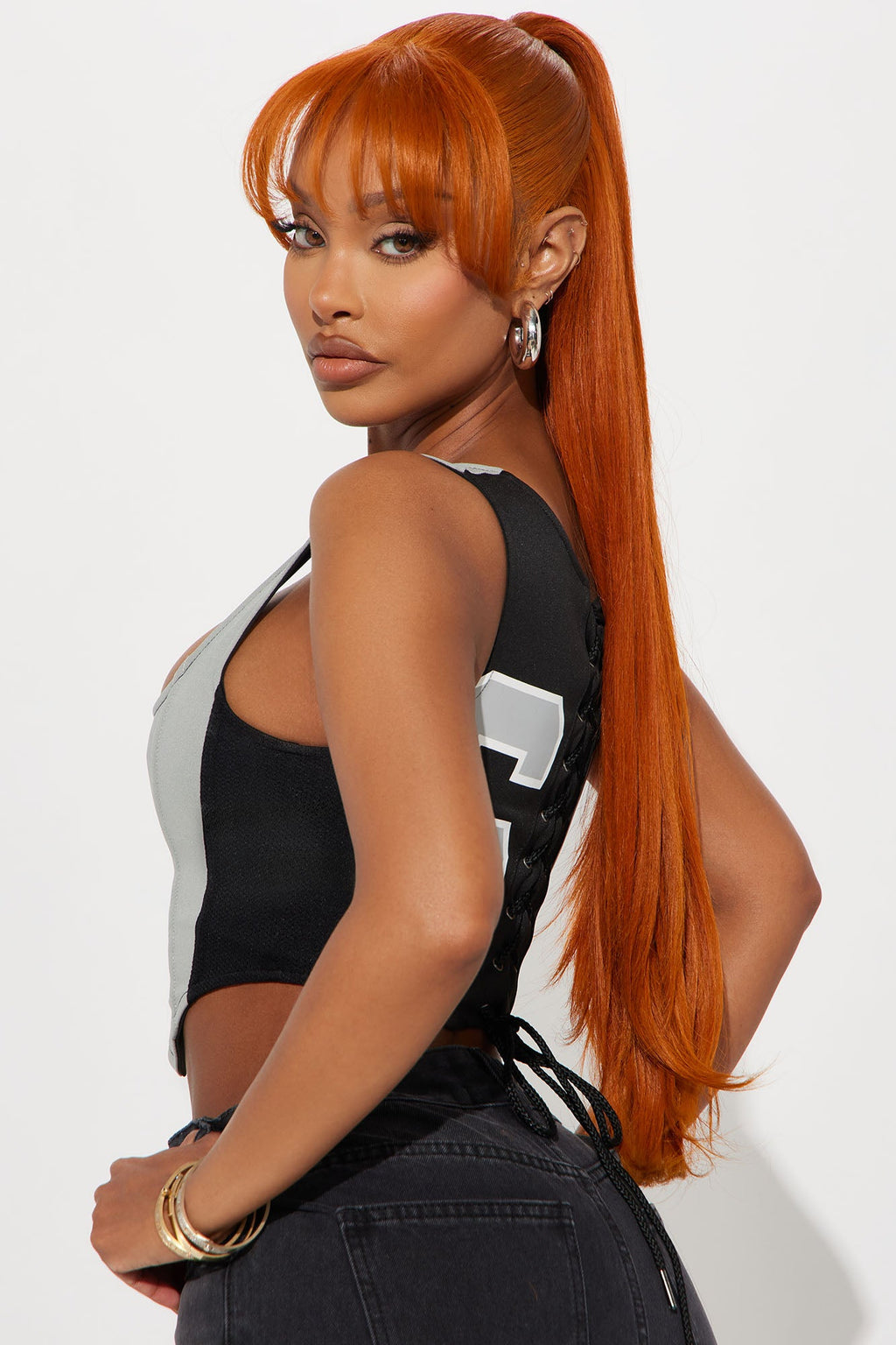 Raiders Halftime Show Corset Top - Black/Grey