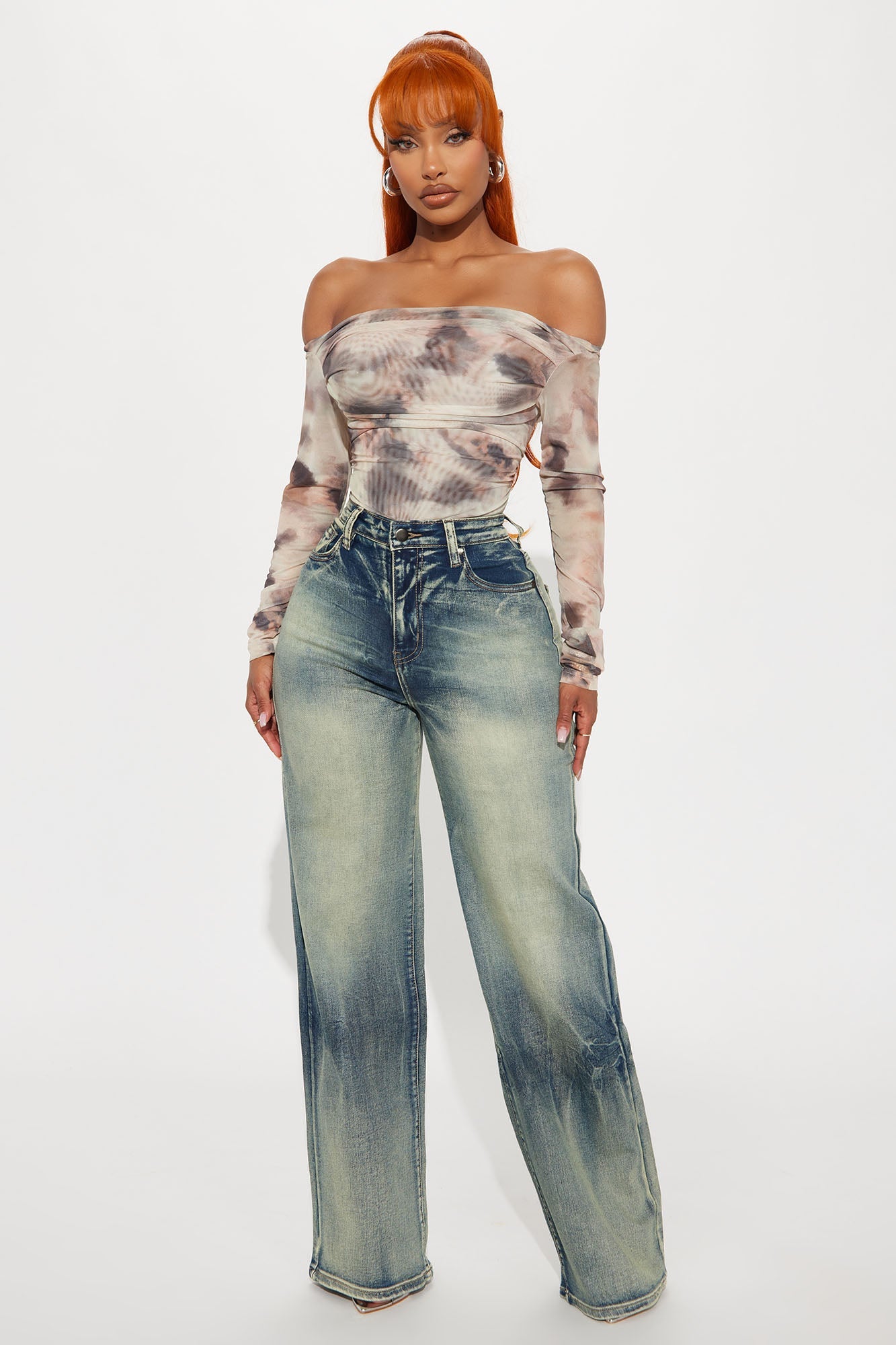 Wild Romance Off Shoulder Top - Brown/combo