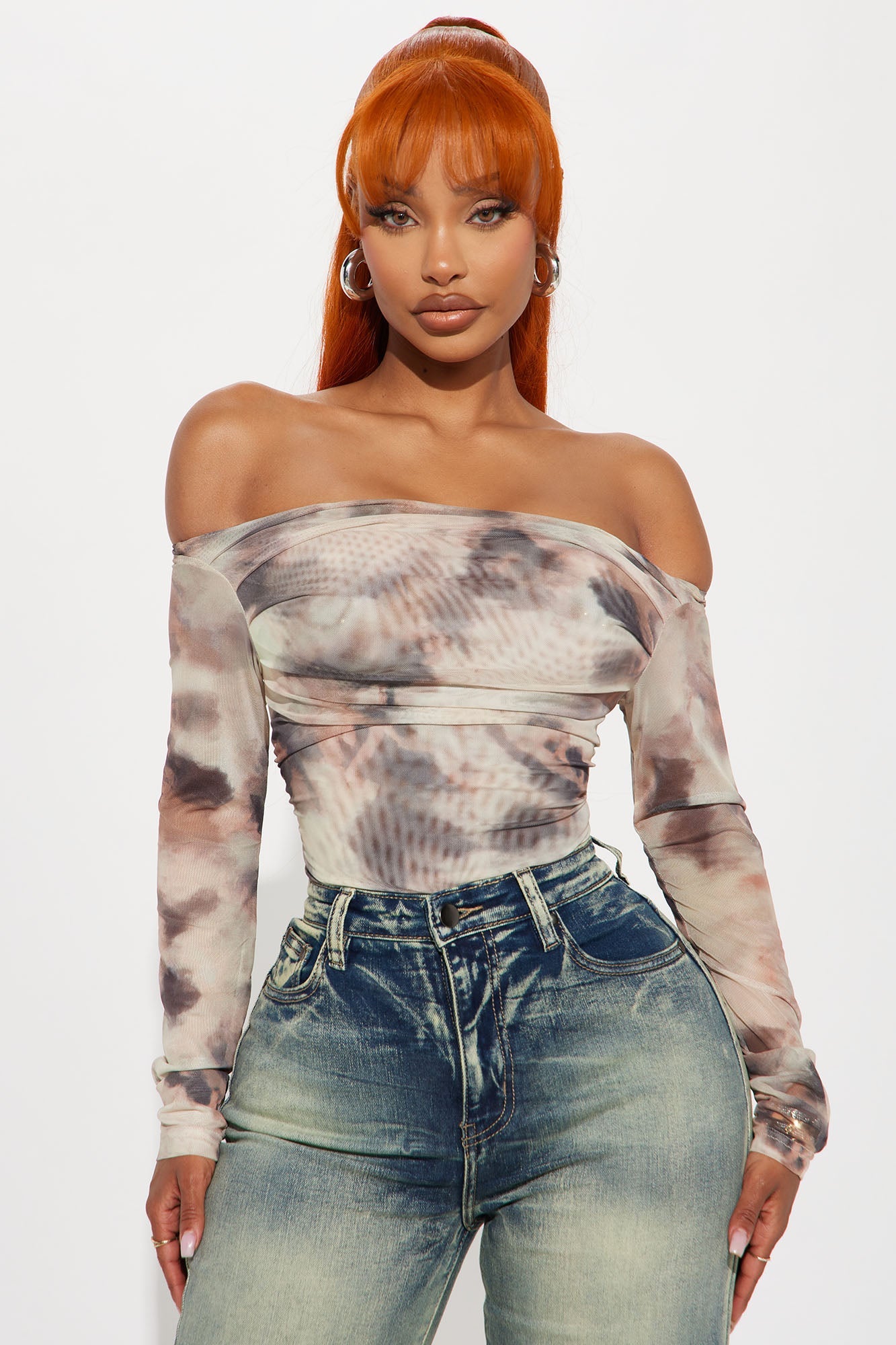 Wild Romance Off Shoulder Top - Brown/combo