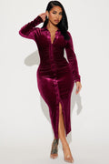 Katie Velvet Midi Dress - Wine