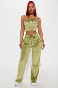 Von Dutch Velour Wide Leg Pant - Olive