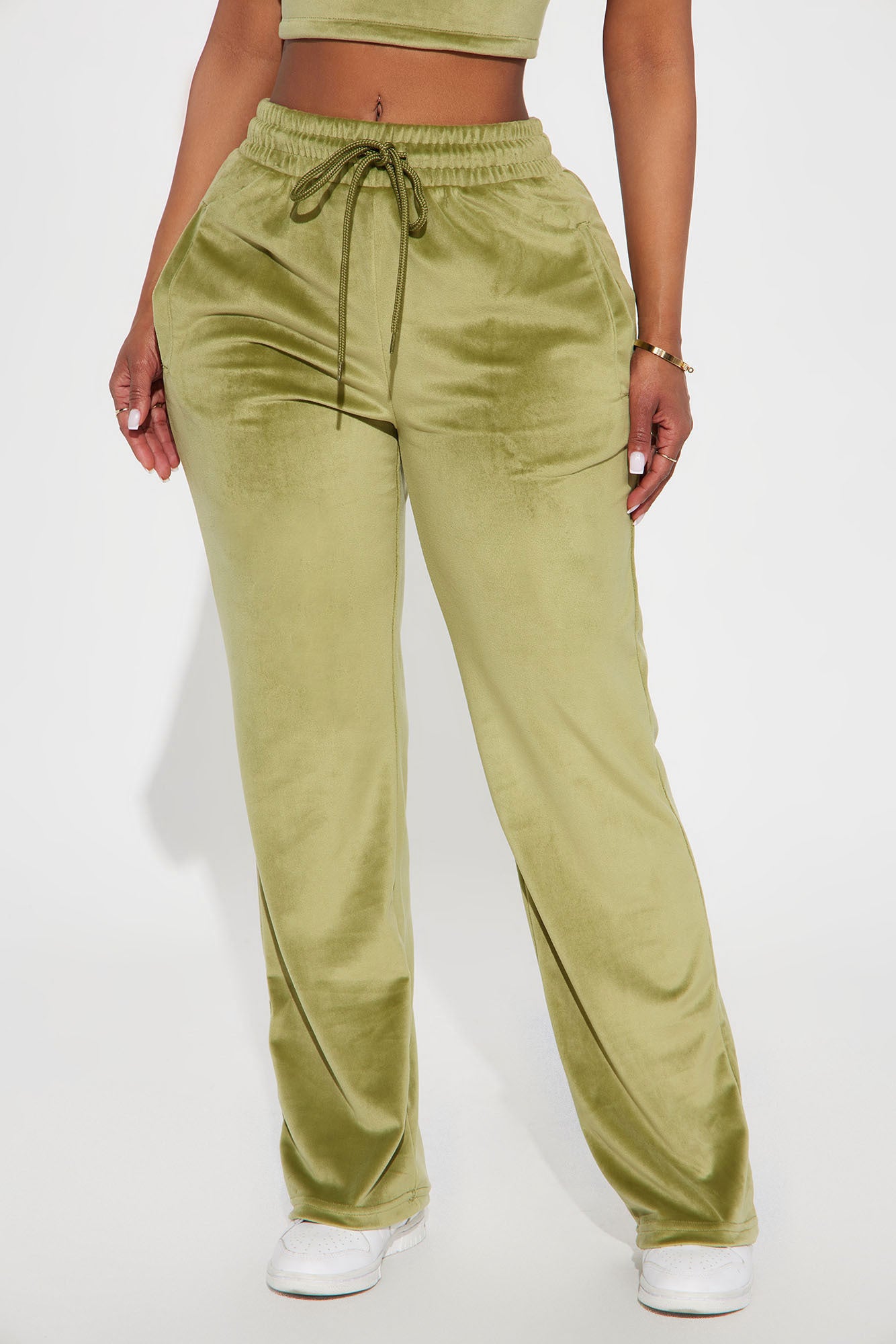 Von Dutch Velour Wide Leg Pant - Olive