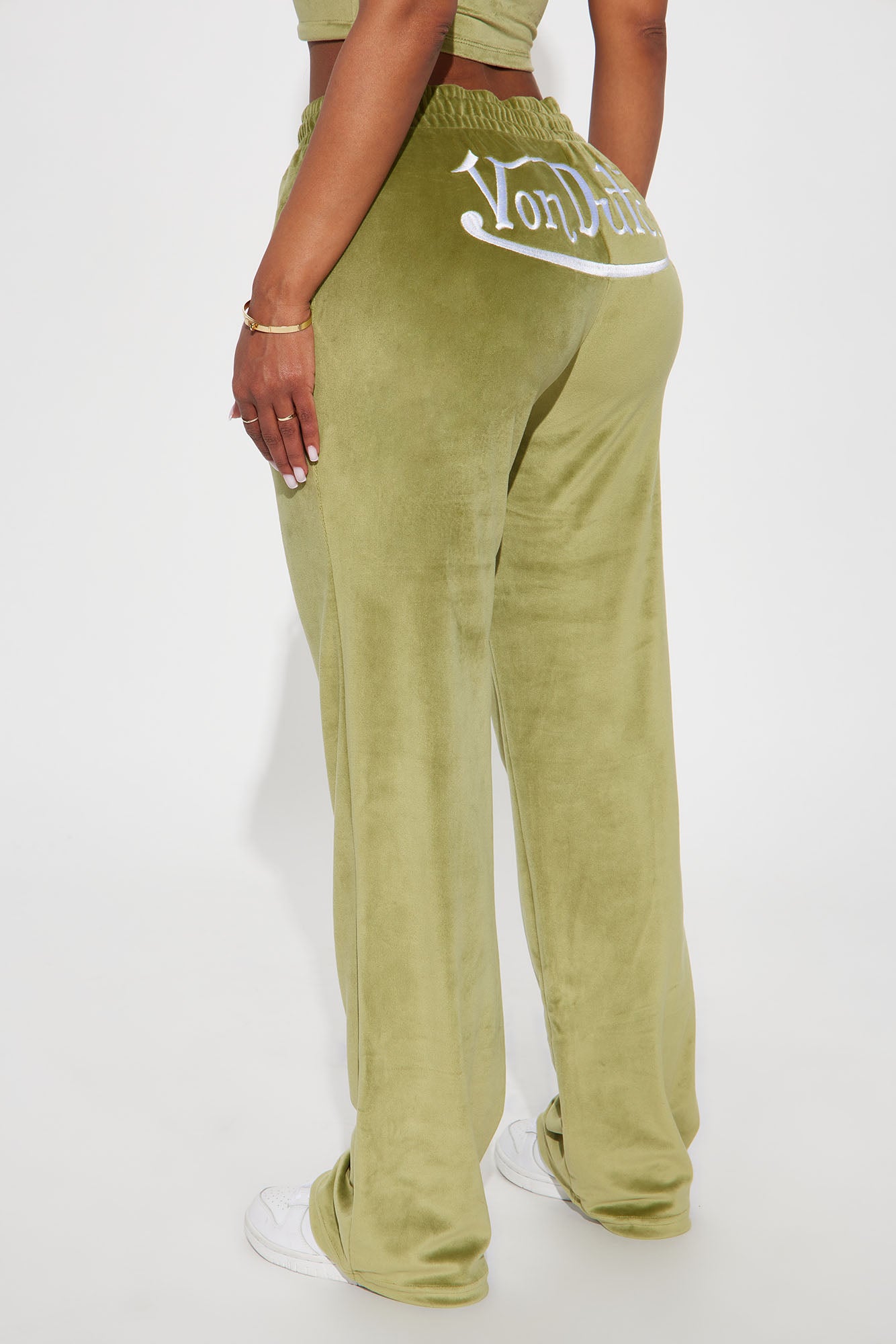 Von Dutch Velour Wide Leg Pant - Olive