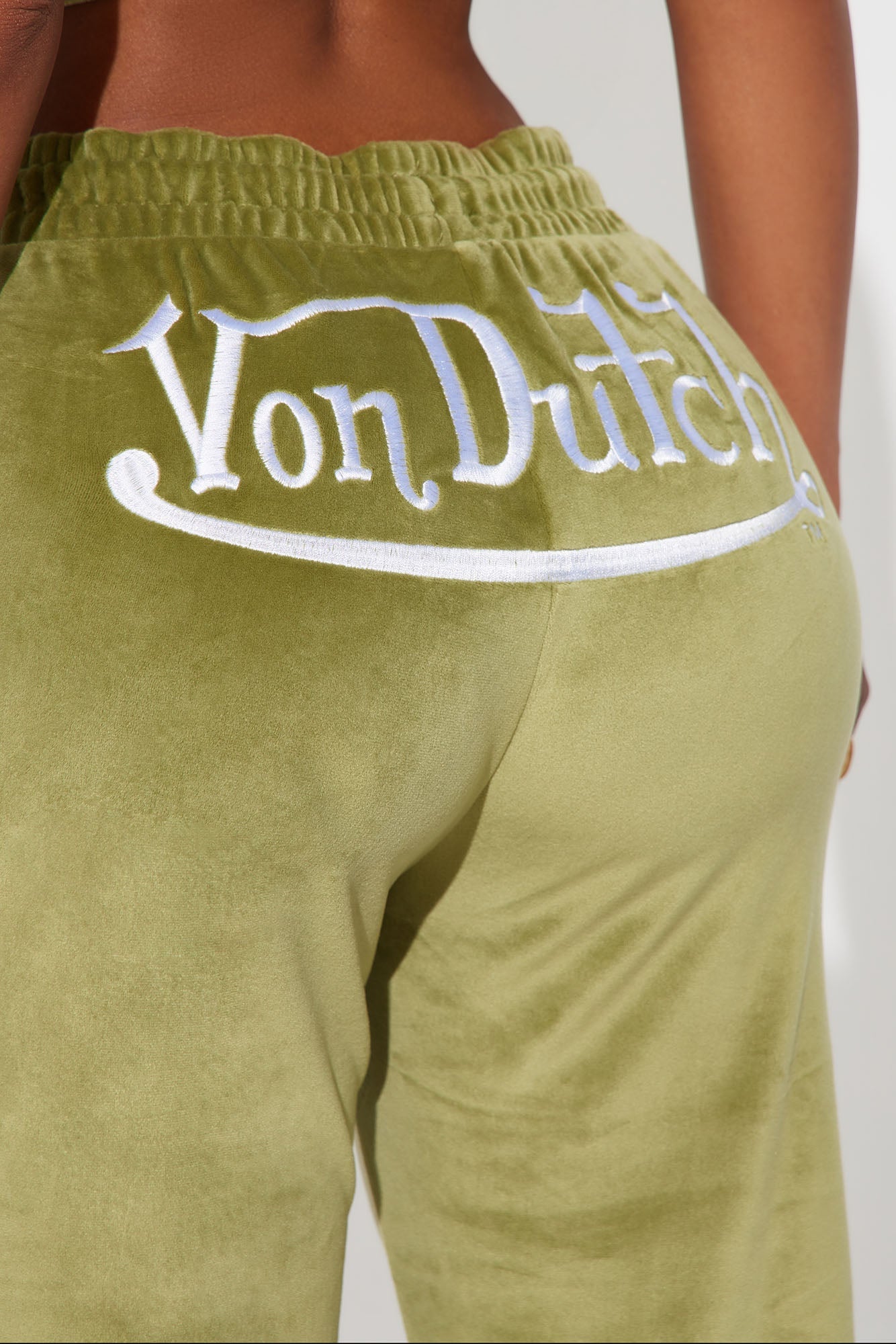 Von Dutch Velour Wide Leg Pant - Olive