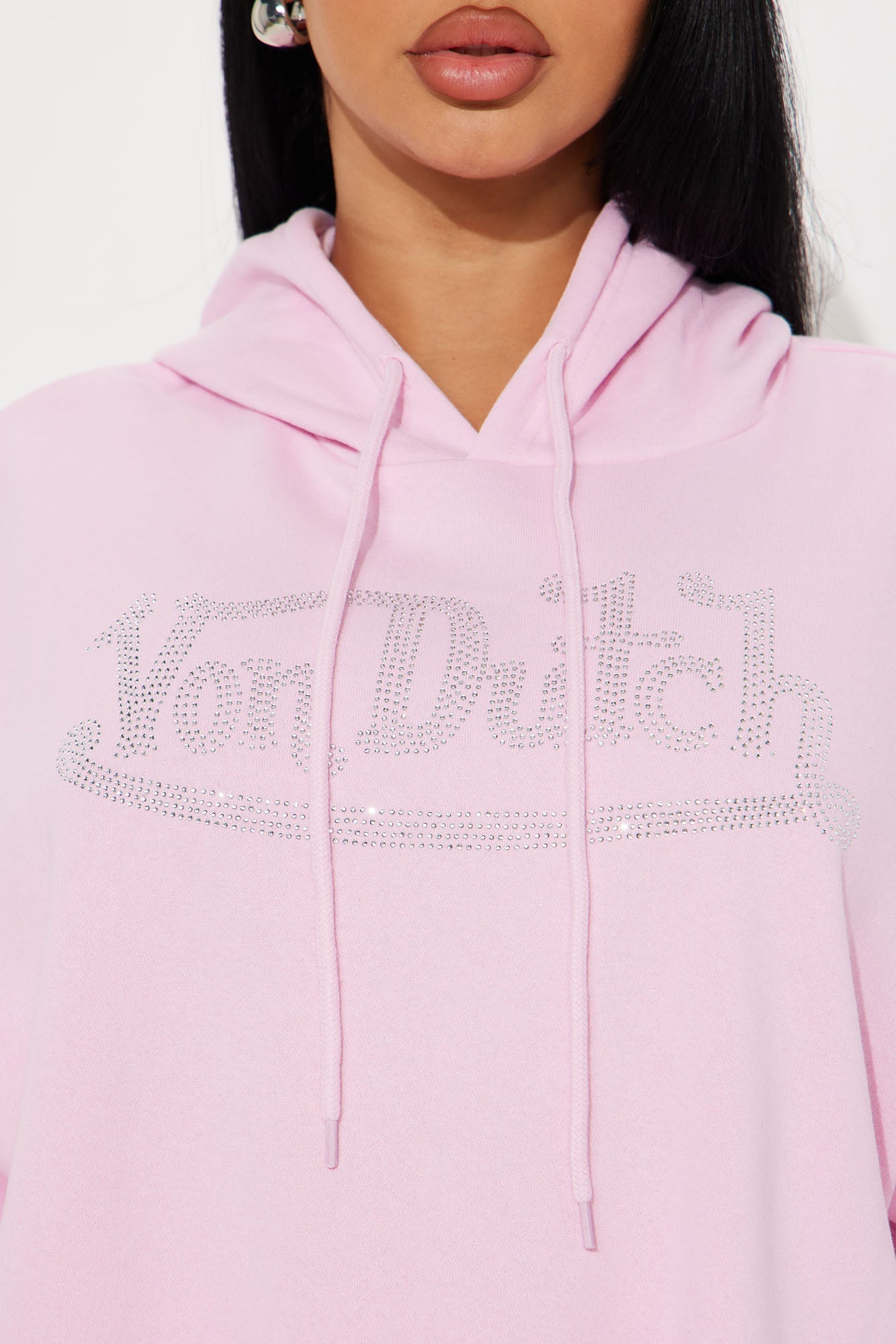Von Dutch Rhinestone Cropped Hoodie - Pink