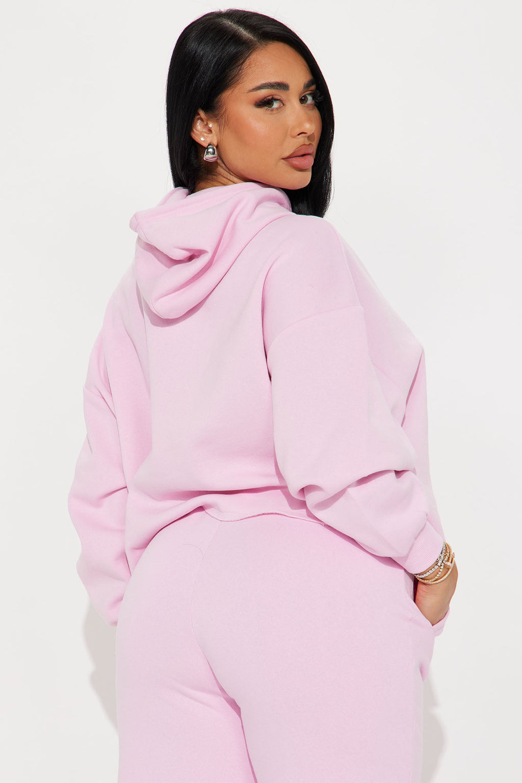 Von Dutch Rhinestone Cropped Hoodie - Pink