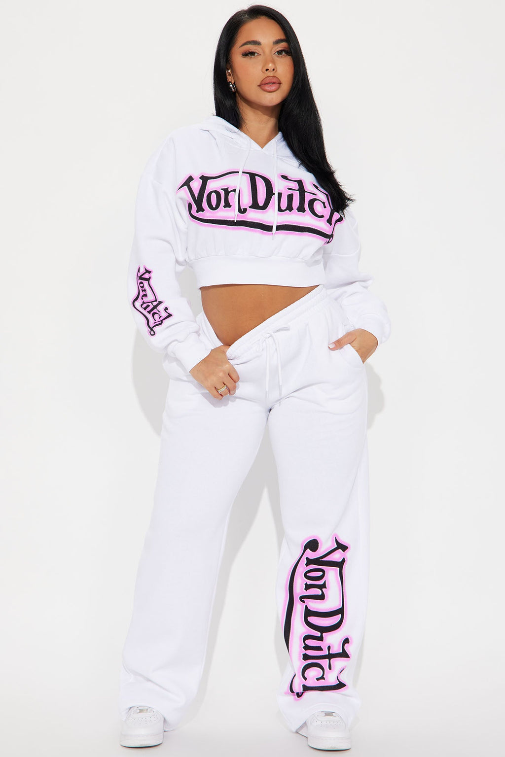 Von Dutch Graffiti Wide Leg Pant - White/Pink