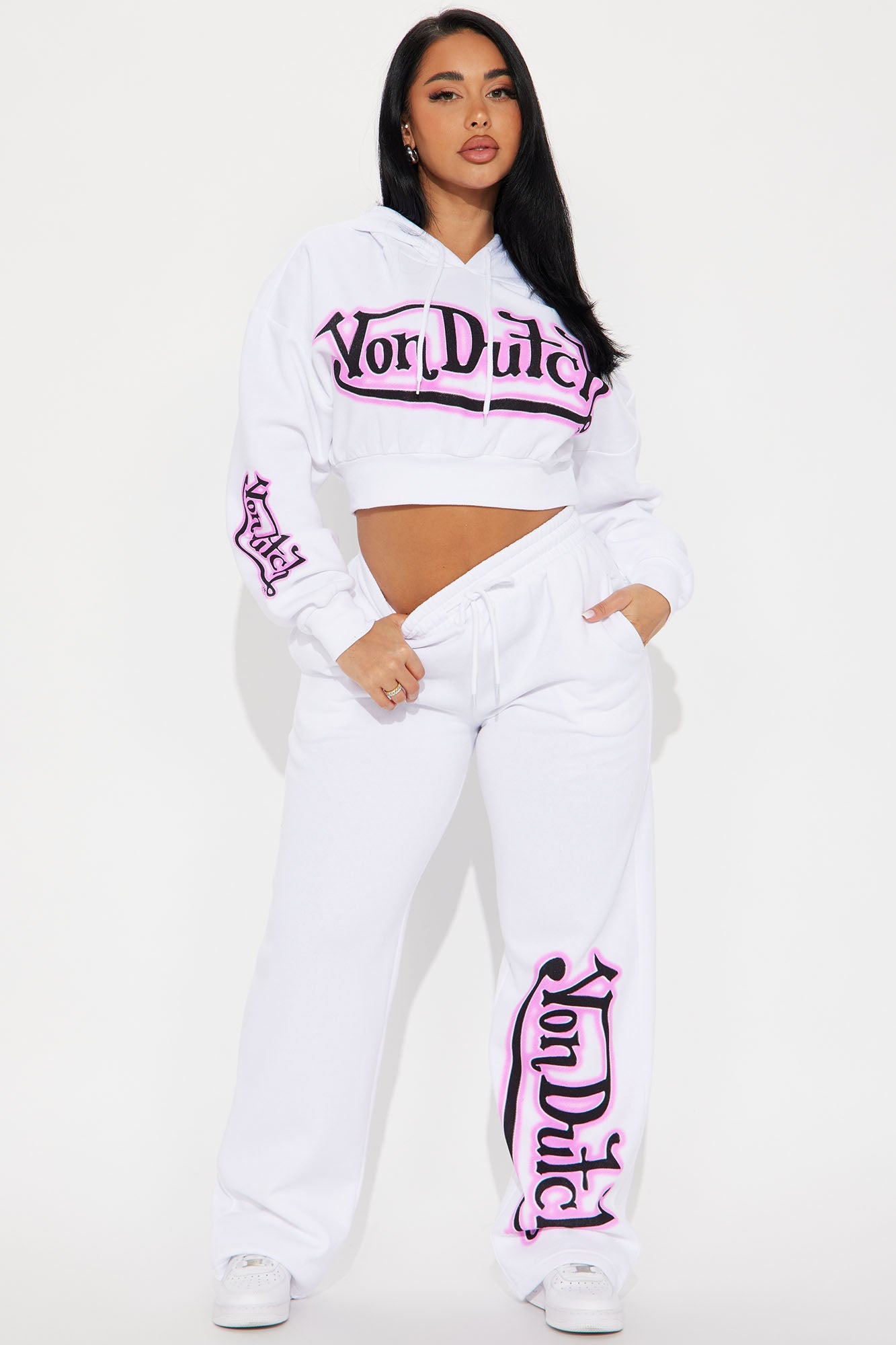 Von Dutch Graffiti Wide Leg Pant - White/Pink