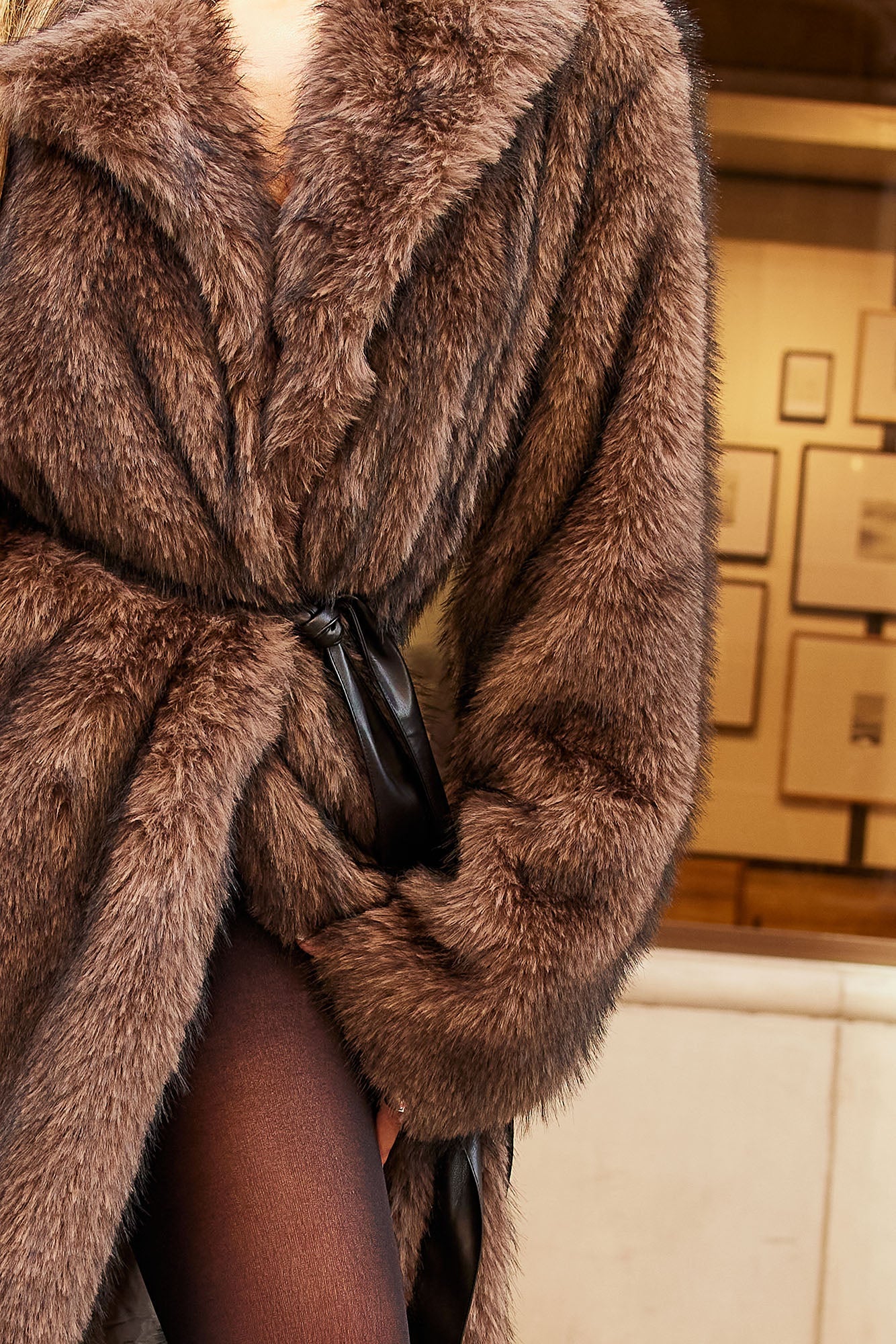 Kendall Two Toned Faux Fur Trench Coat - Brown/combo