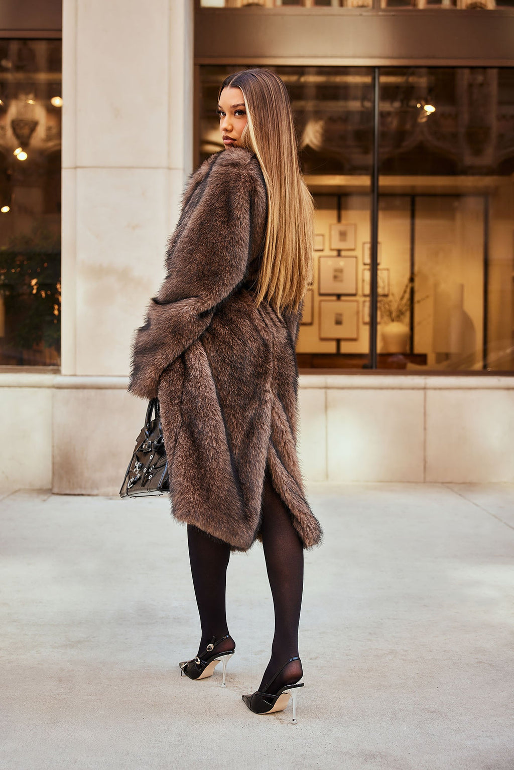 Kendall Two Toned Faux Fur Trench Coat - Brown/combo