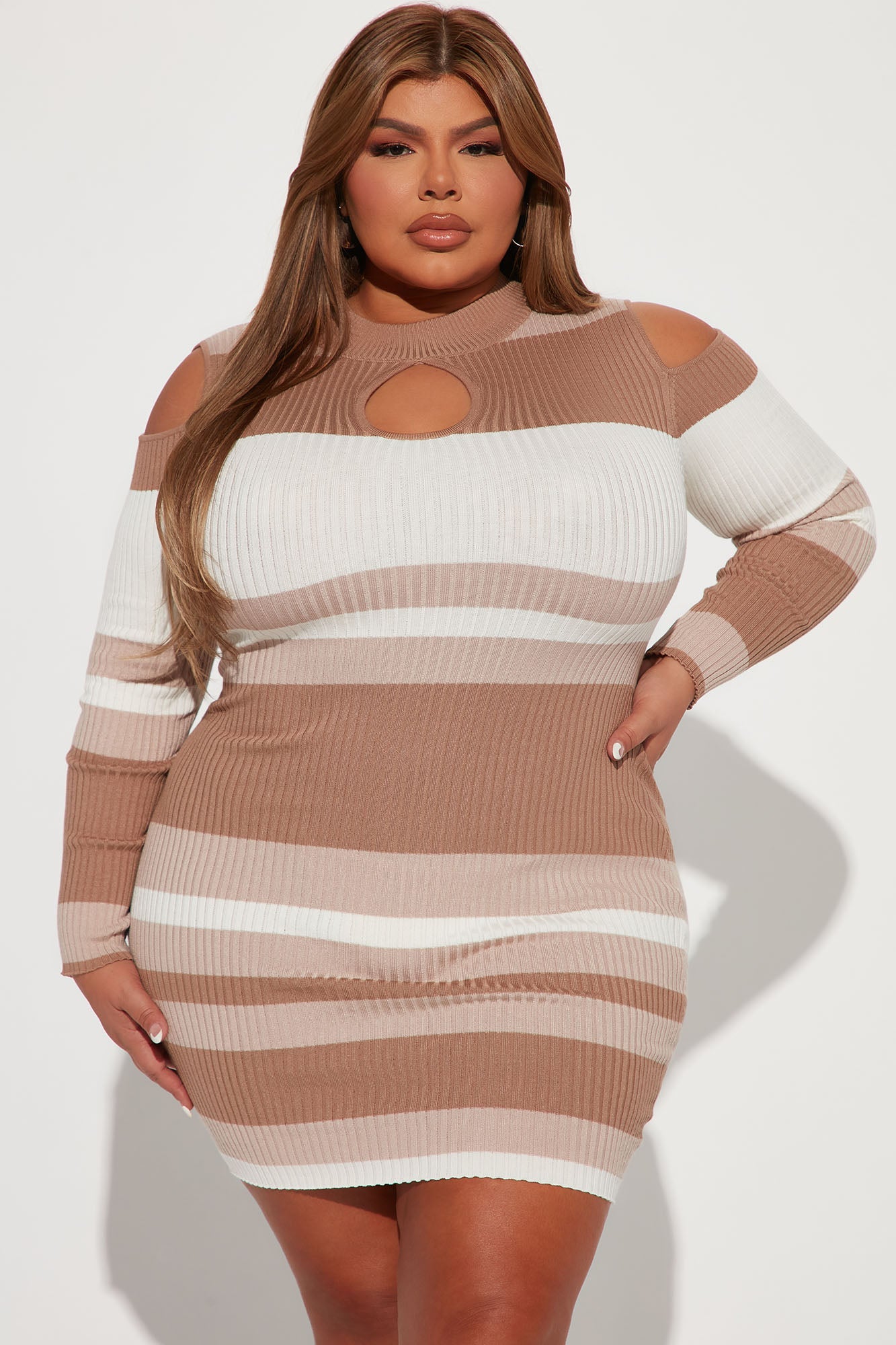 Love You More Sweater Mini Dress - Taupe/combo