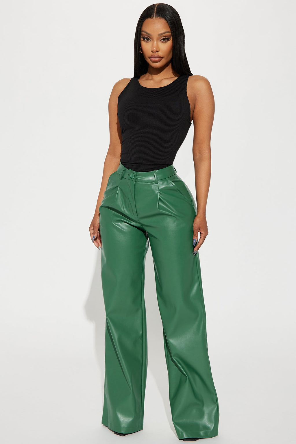 Nia Faux Leather Trouser - Hunter