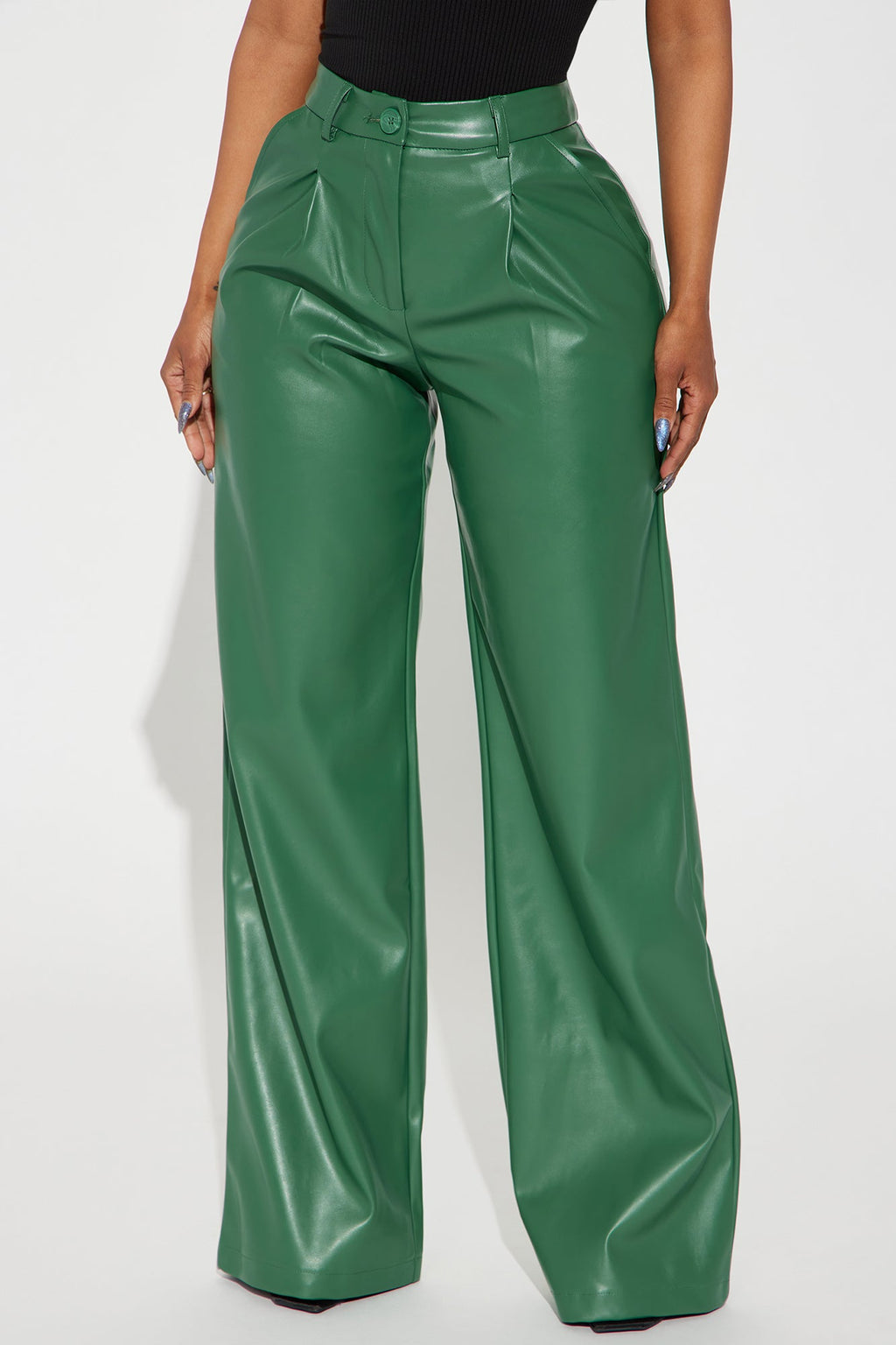 Nia Faux Leather Trouser - Hunter