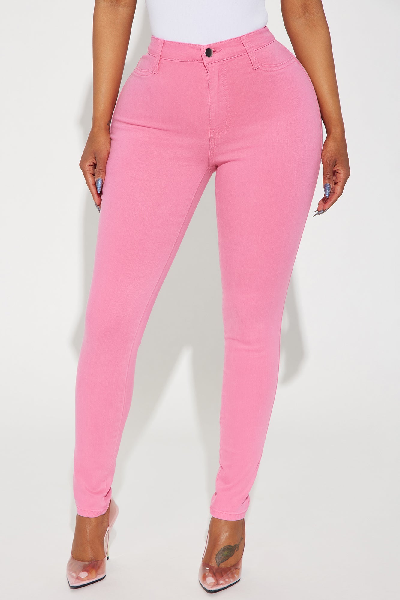 Classic Color High Waist Skinny Jeans - Pink