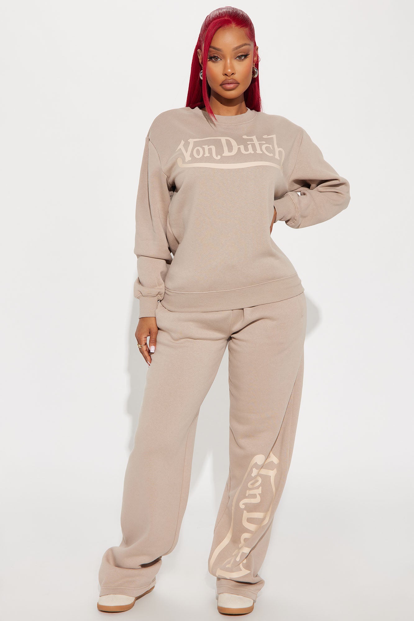 Von Dutch Distressed Crewneck Sweatshirt - Taupe