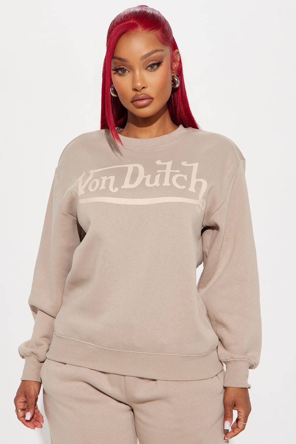 Von Dutch Distressed Crewneck Sweatshirt - Taupe
