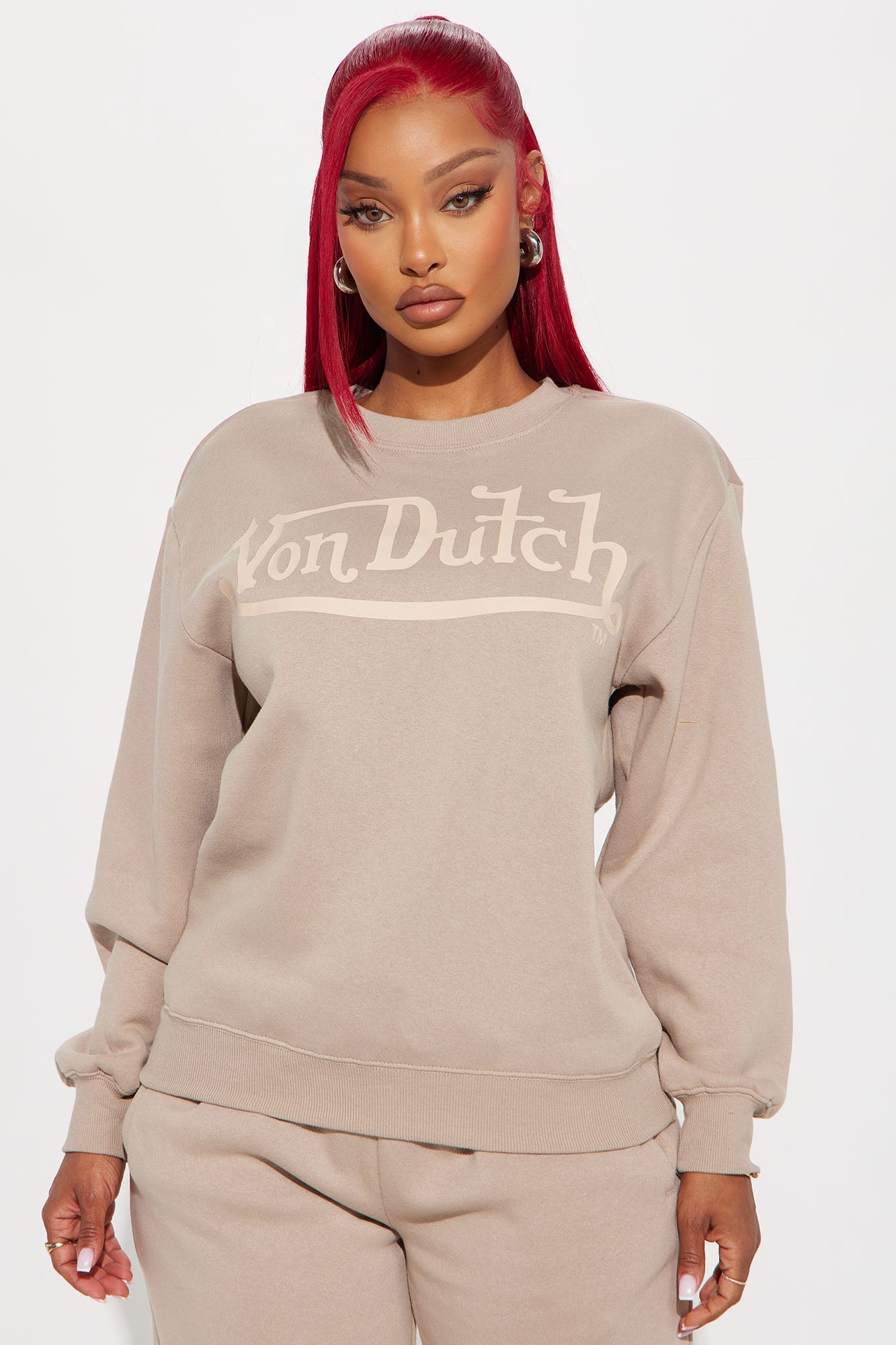 Von Dutch Distressed Crewneck Sweatshirt - Taupe