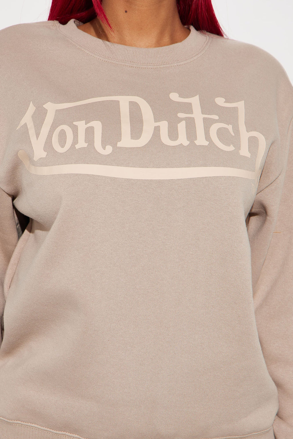 Von Dutch Distressed Crewneck Sweatshirt - Taupe