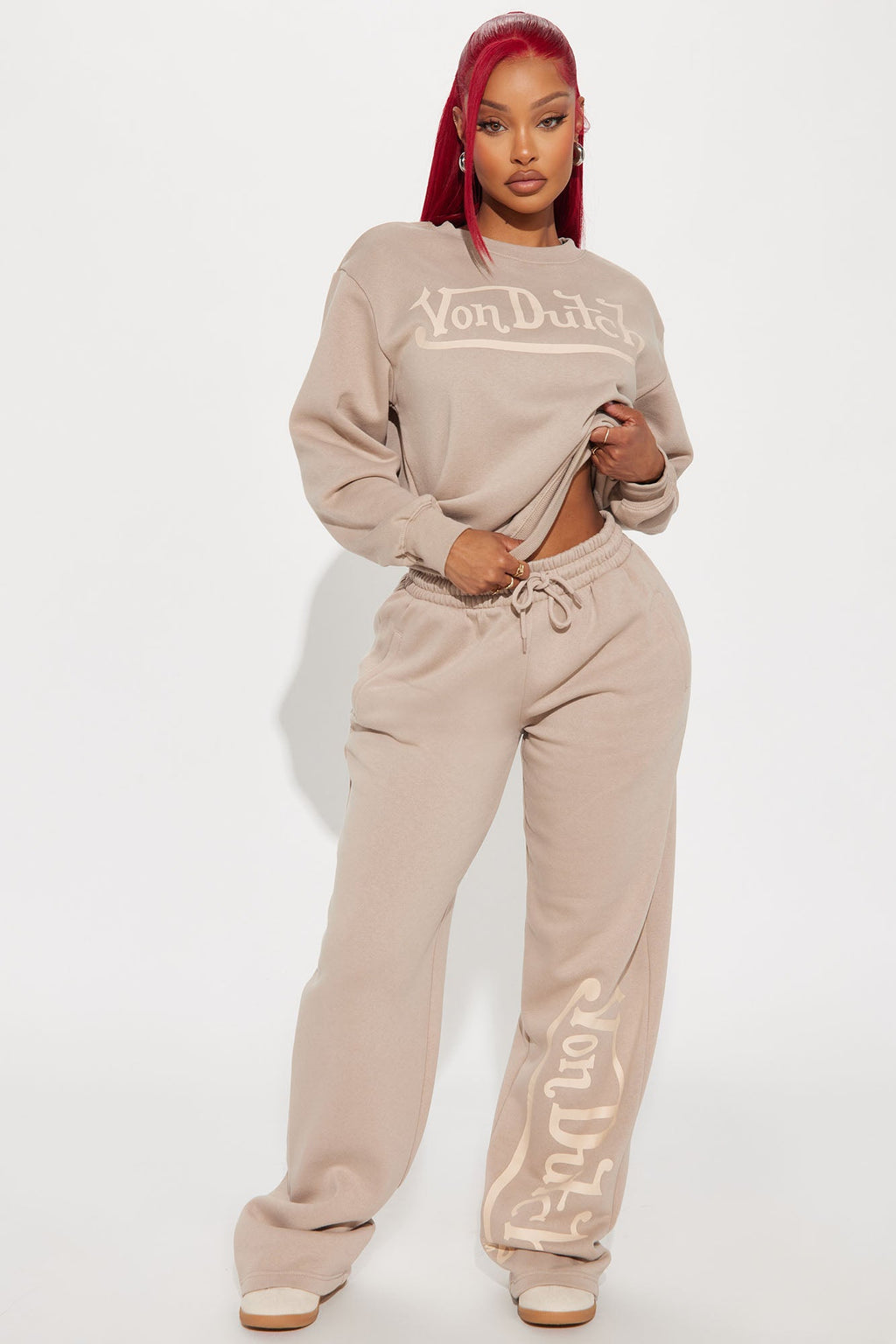 Von Dutch Distressed Wide Leg Pant - Taupe