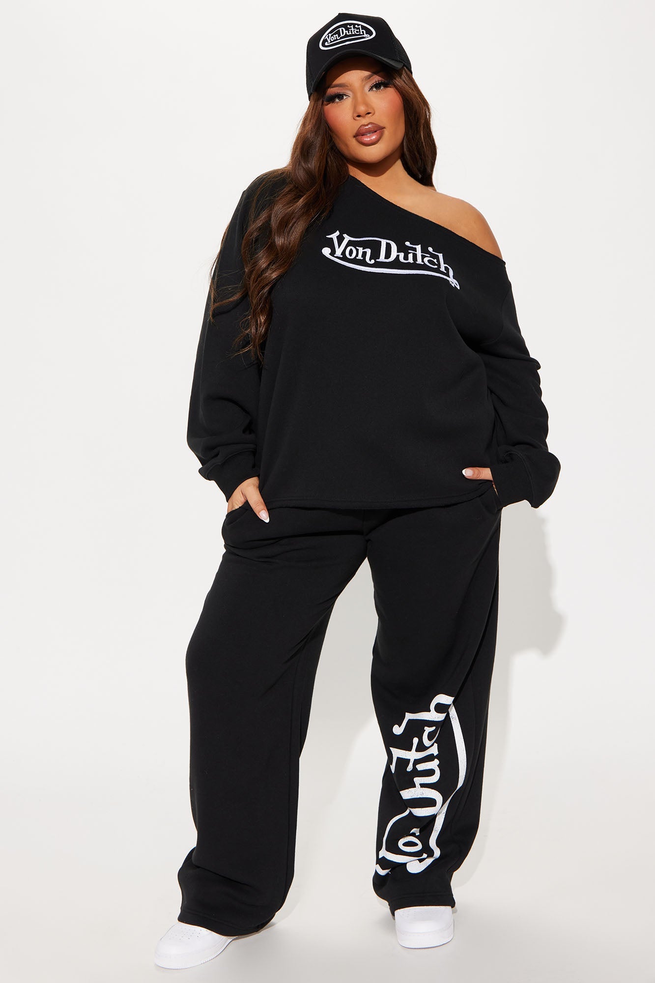 Von Dutch Classic Off Shoulder Sweatshirt - Black