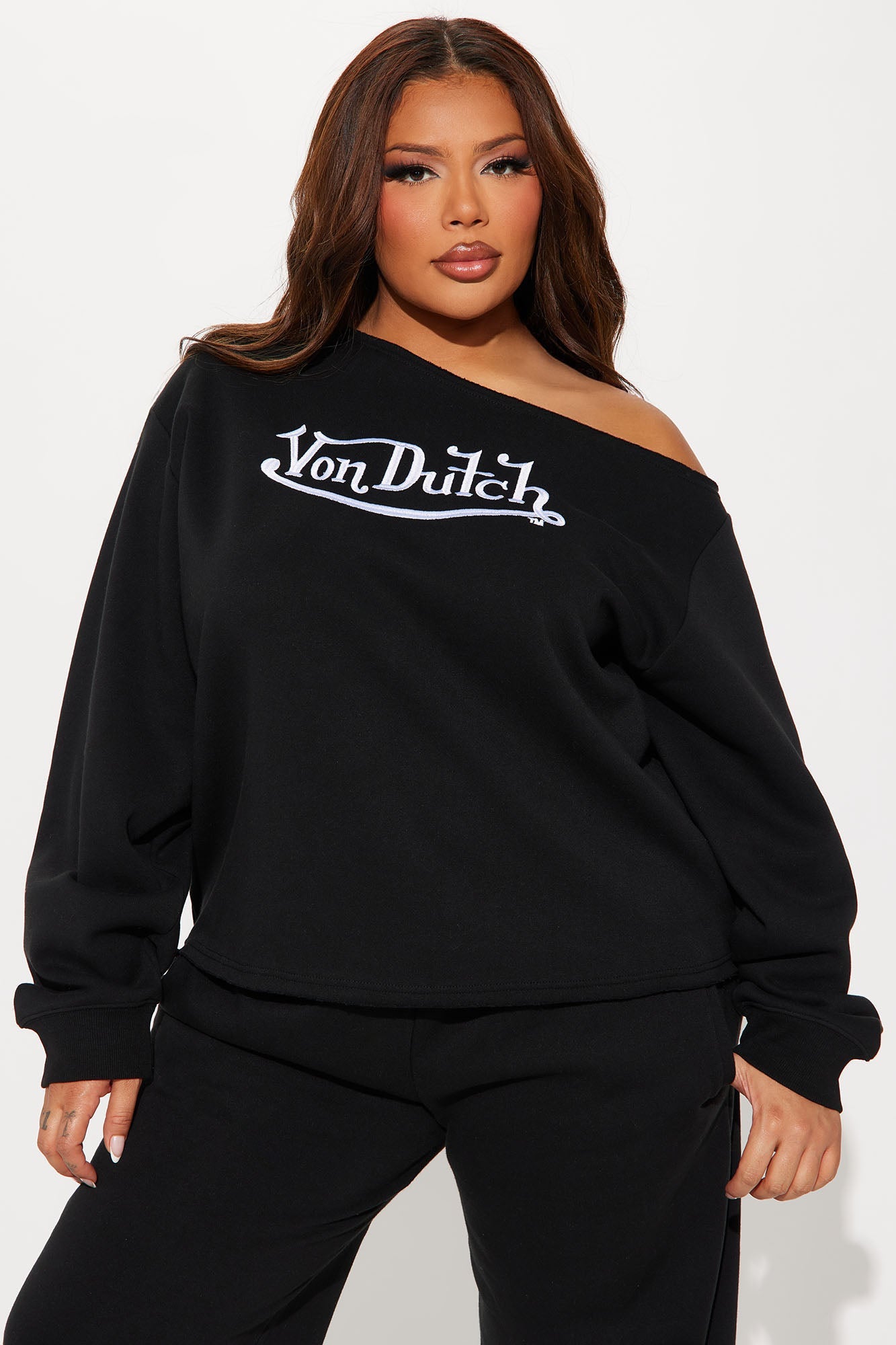 Von Dutch Classic Off Shoulder Sweatshirt - Black