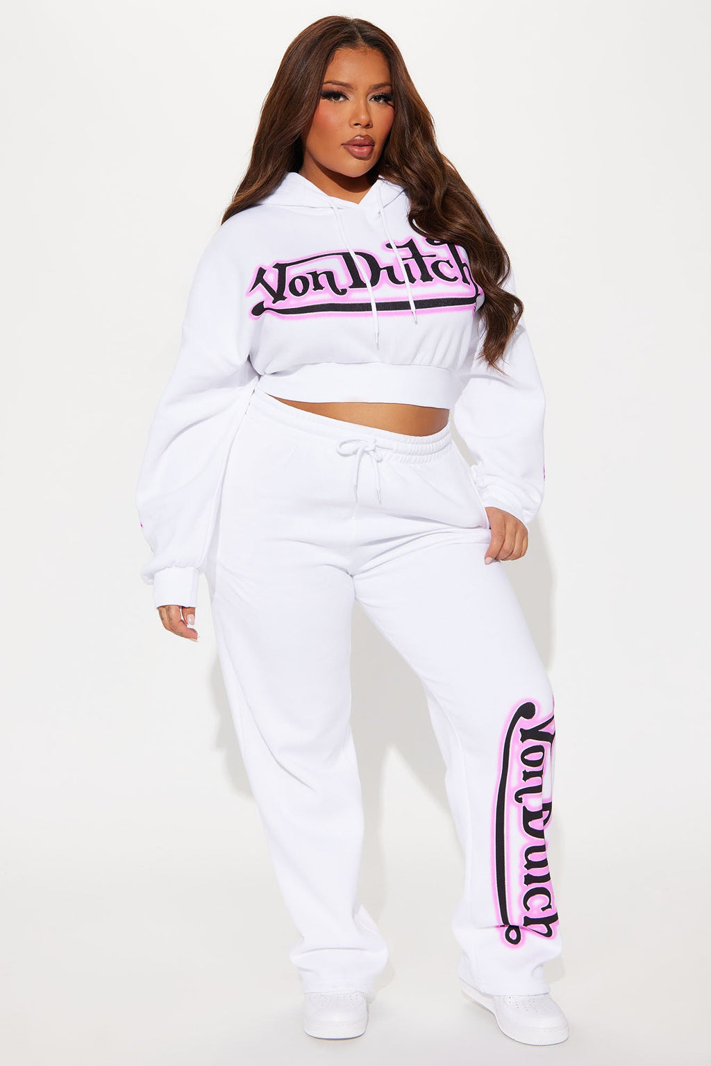 Von Dutch Graffiti Wide Leg Pant - White/Pink
