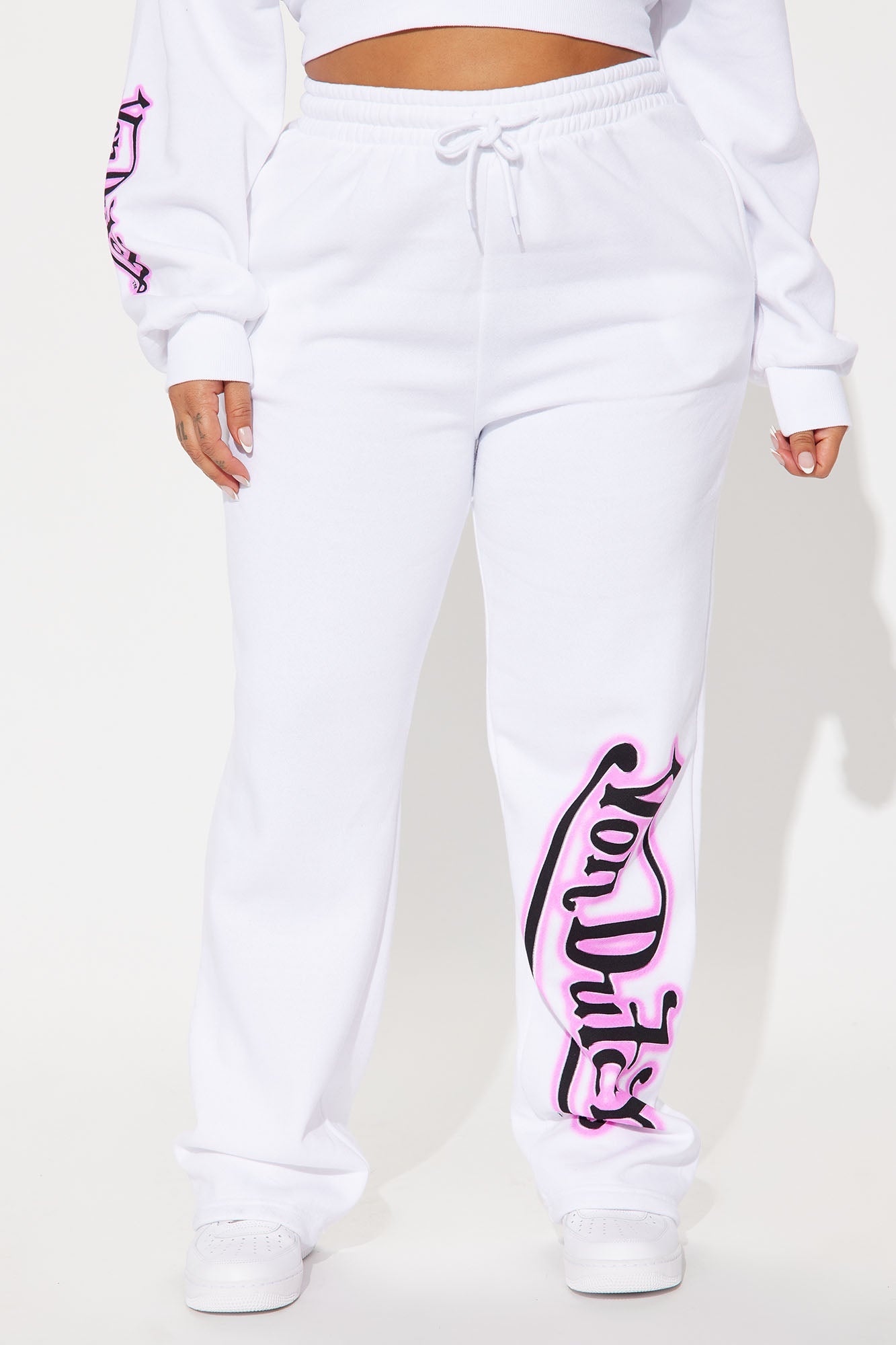 Von Dutch Graffiti Wide Leg Pant - White/Pink