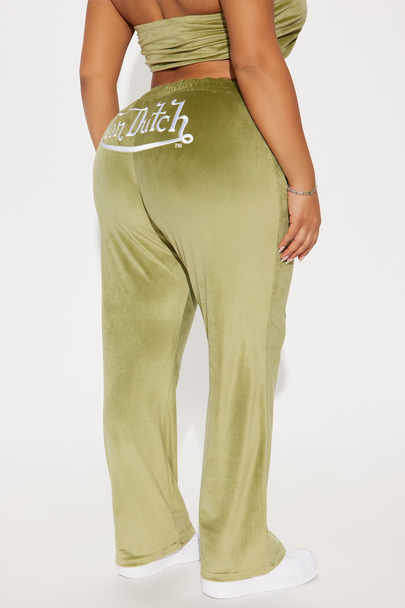 Von Dutch Velour Wide Leg Pant - Olive