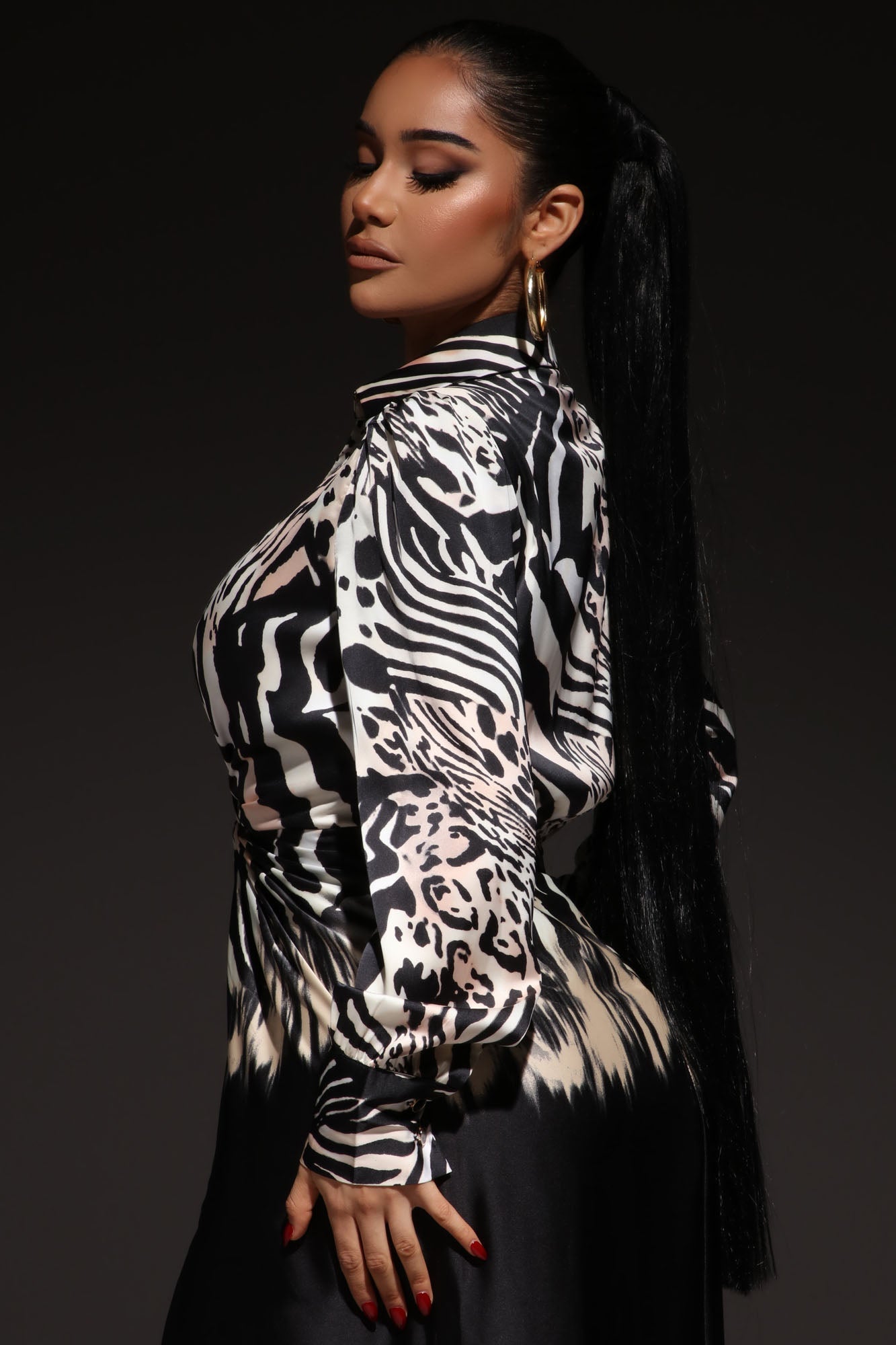 Maxine Long Sleeve Satin Maxi Dress - Black