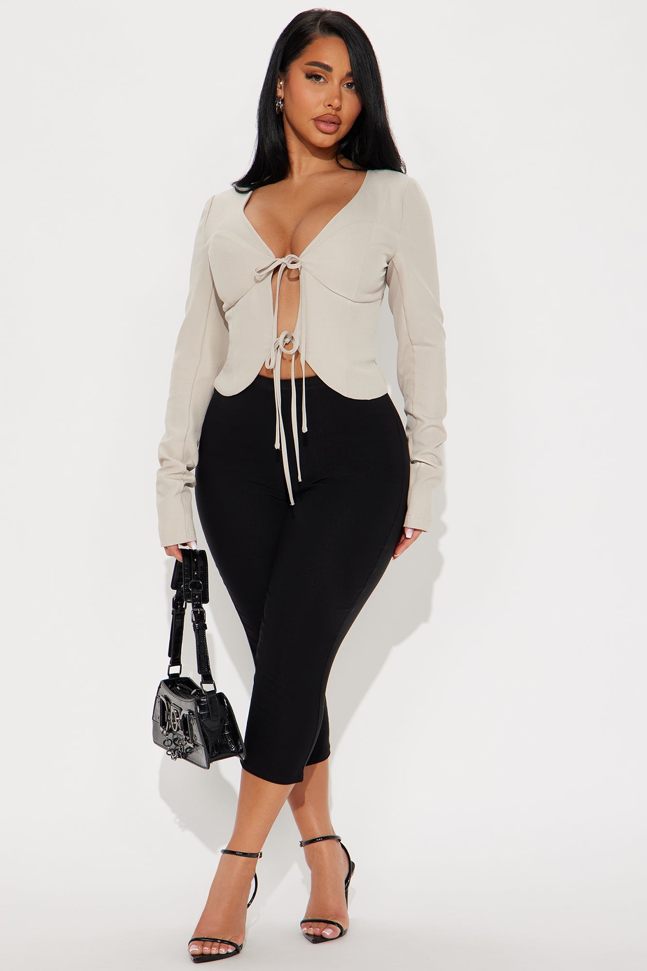 Kataya Tie Front Top - Stone