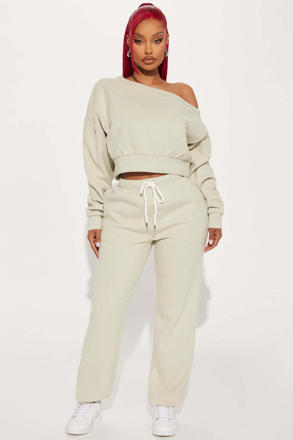 Charlotte Off Shoulder Sweatsuit Set - Stone