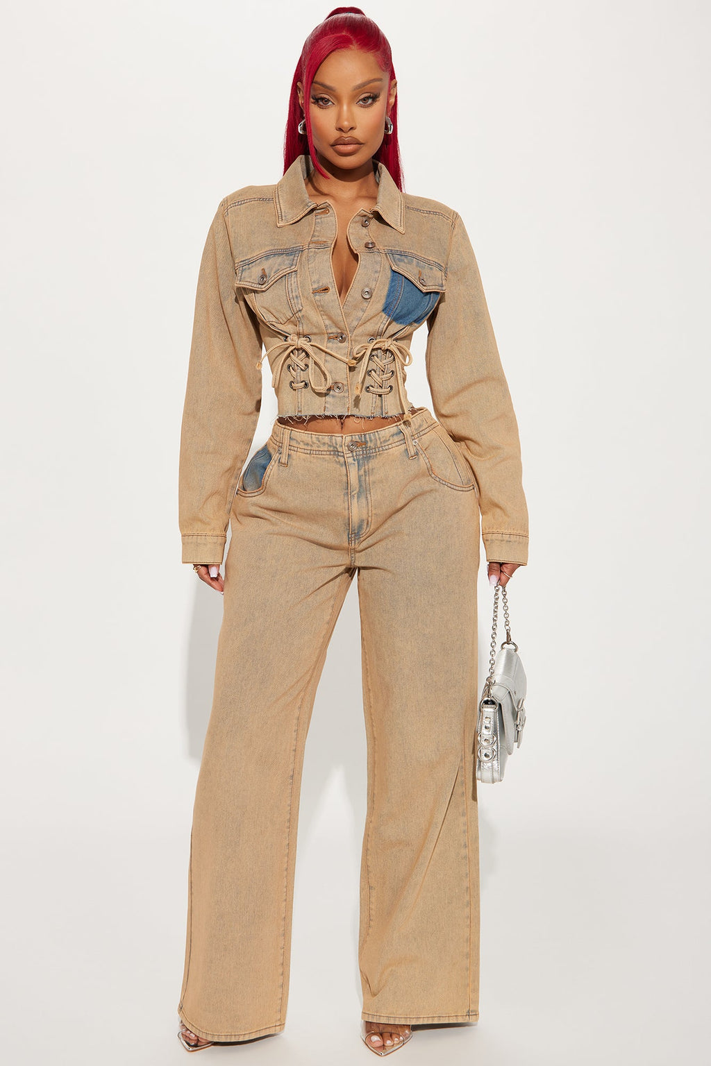 Big Attraction Tinted Lace Up Denim Jacket - Mocha