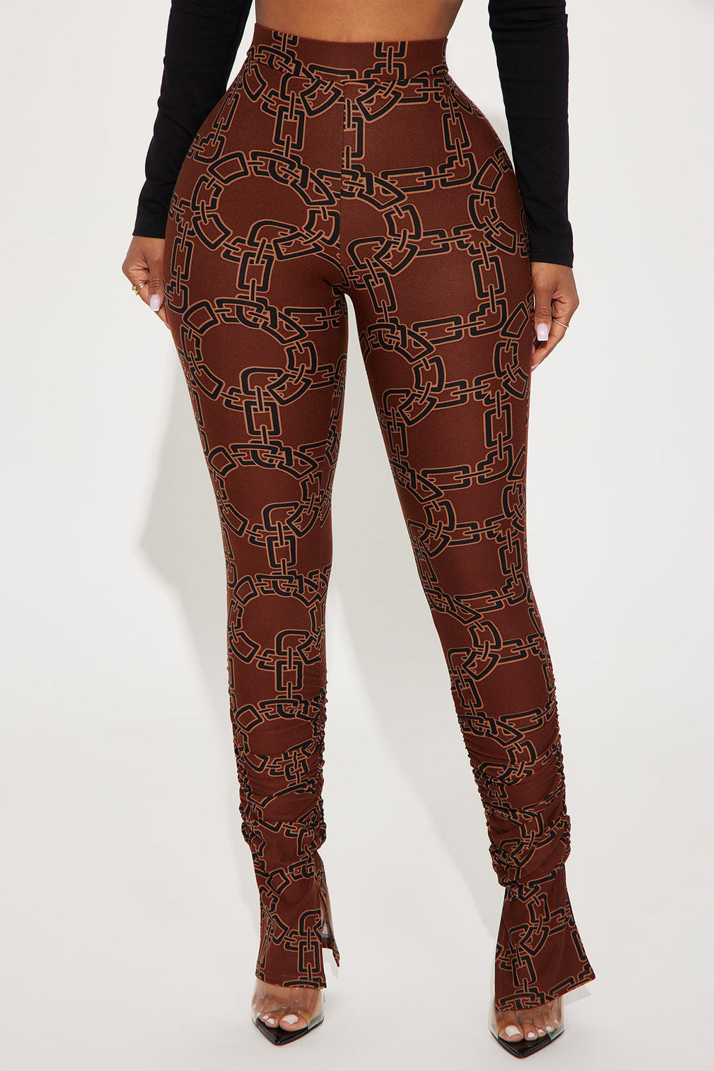Bree Marie Chain Link Stacked Legging - Brown/combo