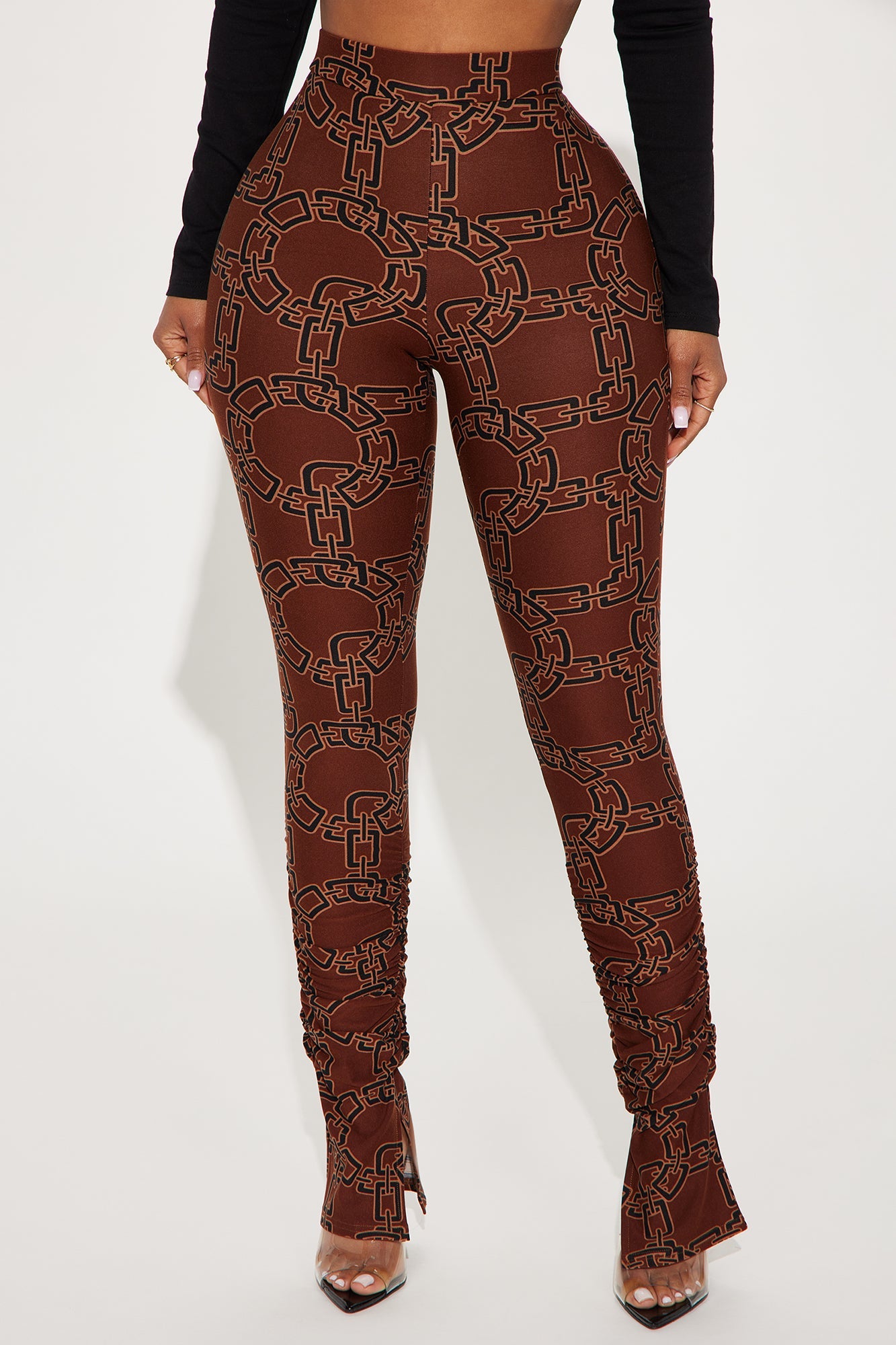 Bree Marie Chain Link Stacked Legging - Brown/combo