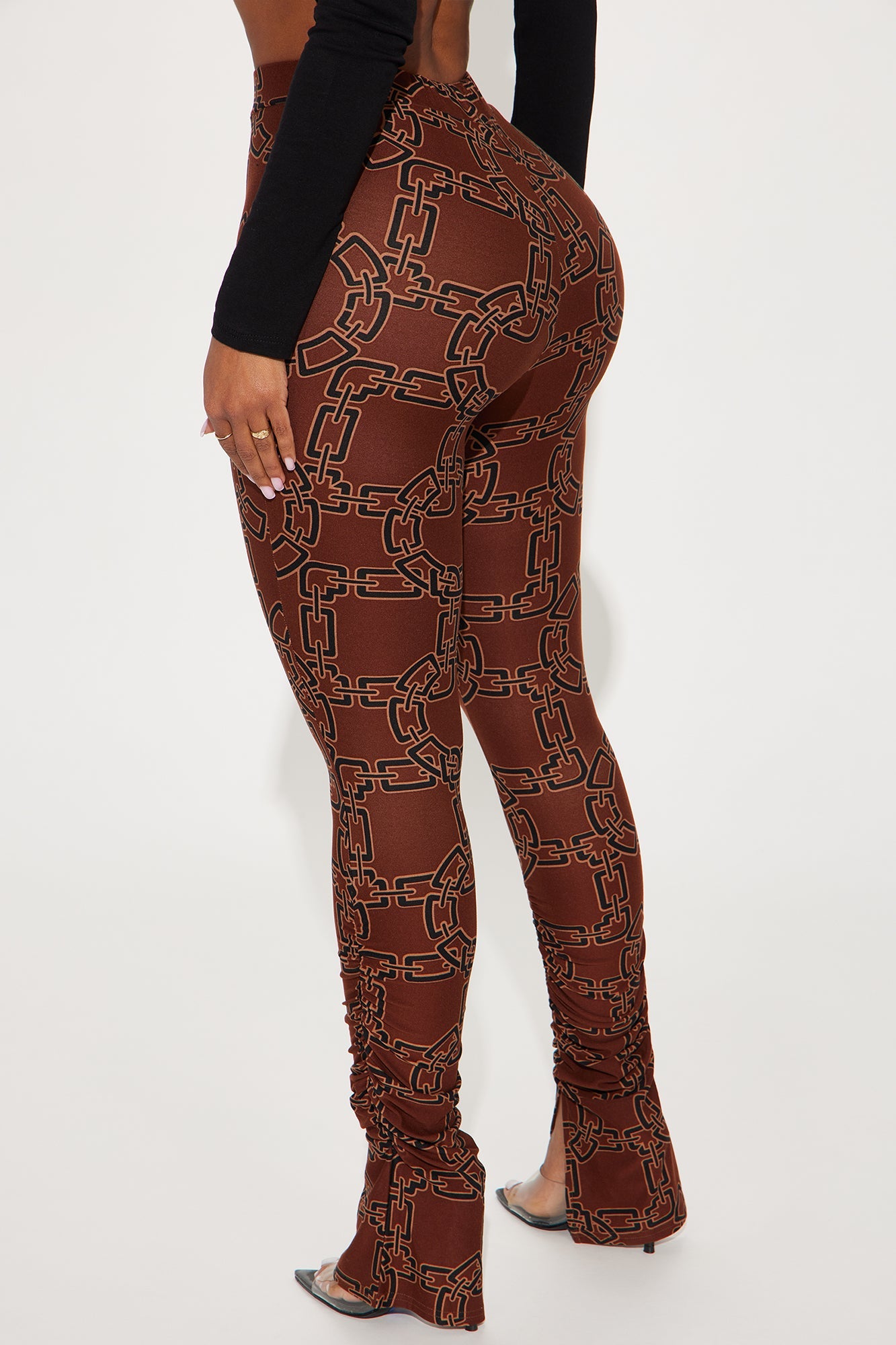 Bree Marie Chain Link Stacked Legging - Brown/combo