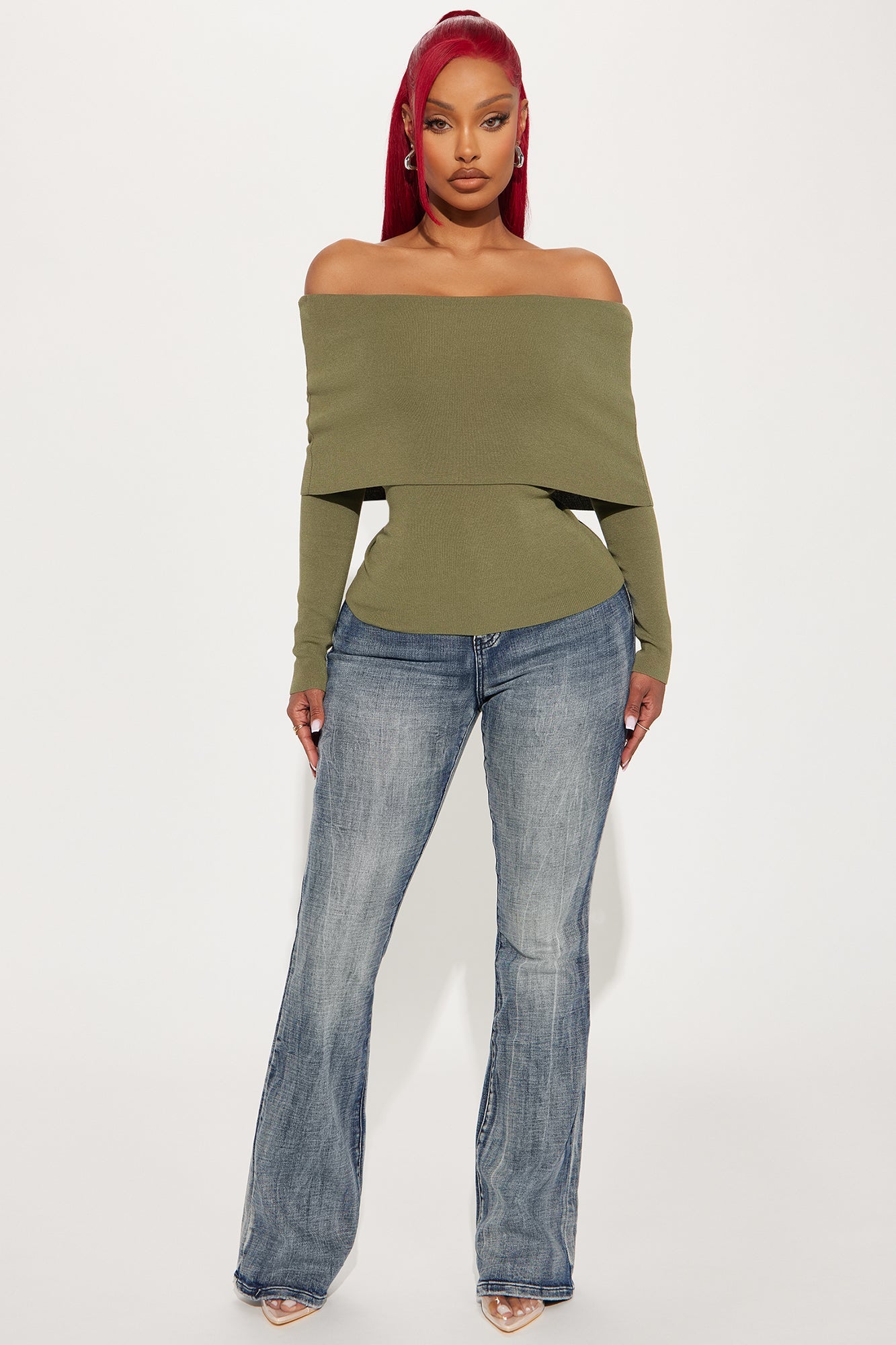 Marline Off Shoulder Sweater - Olive