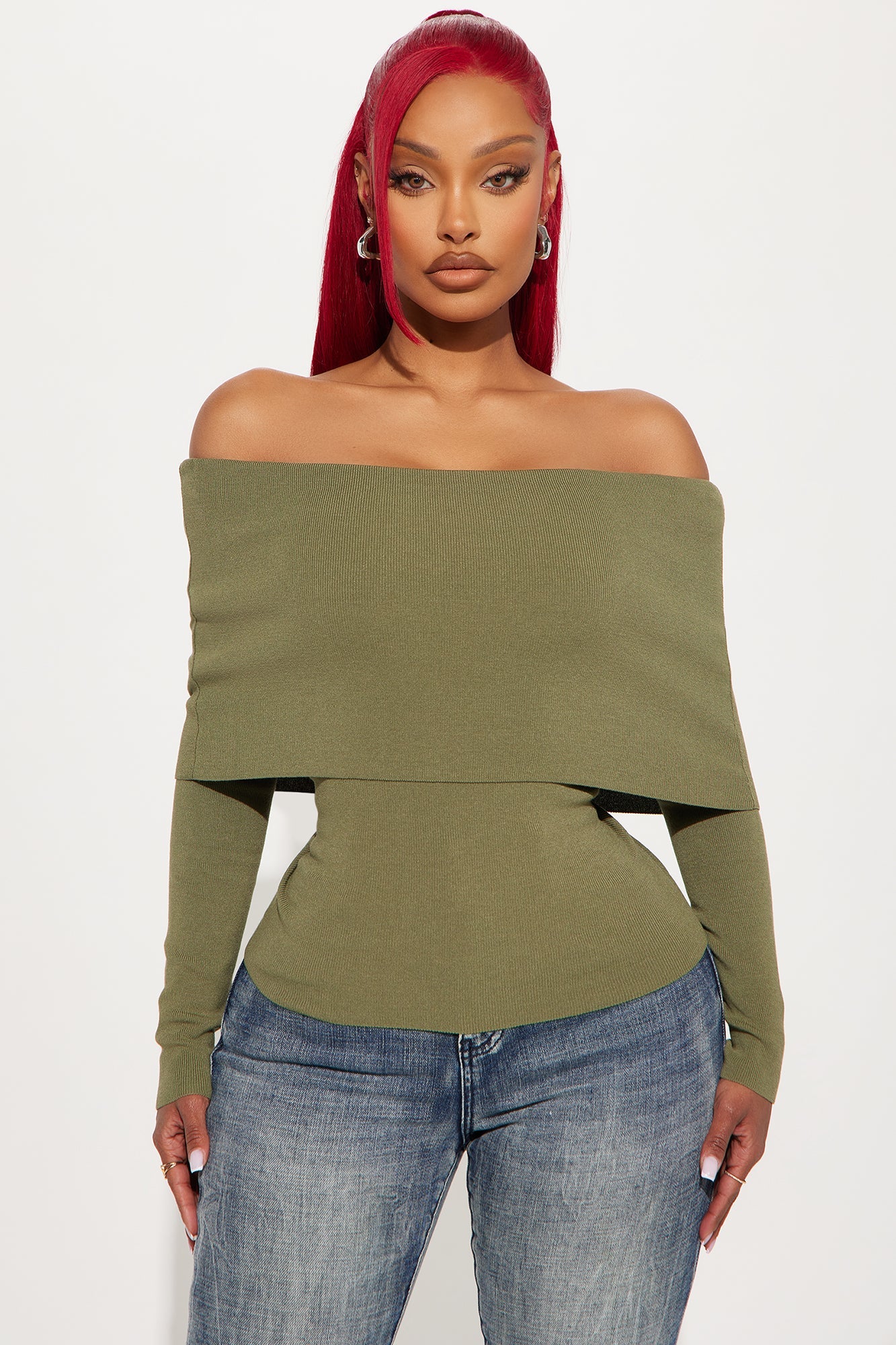 Marline Off Shoulder Sweater - Olive