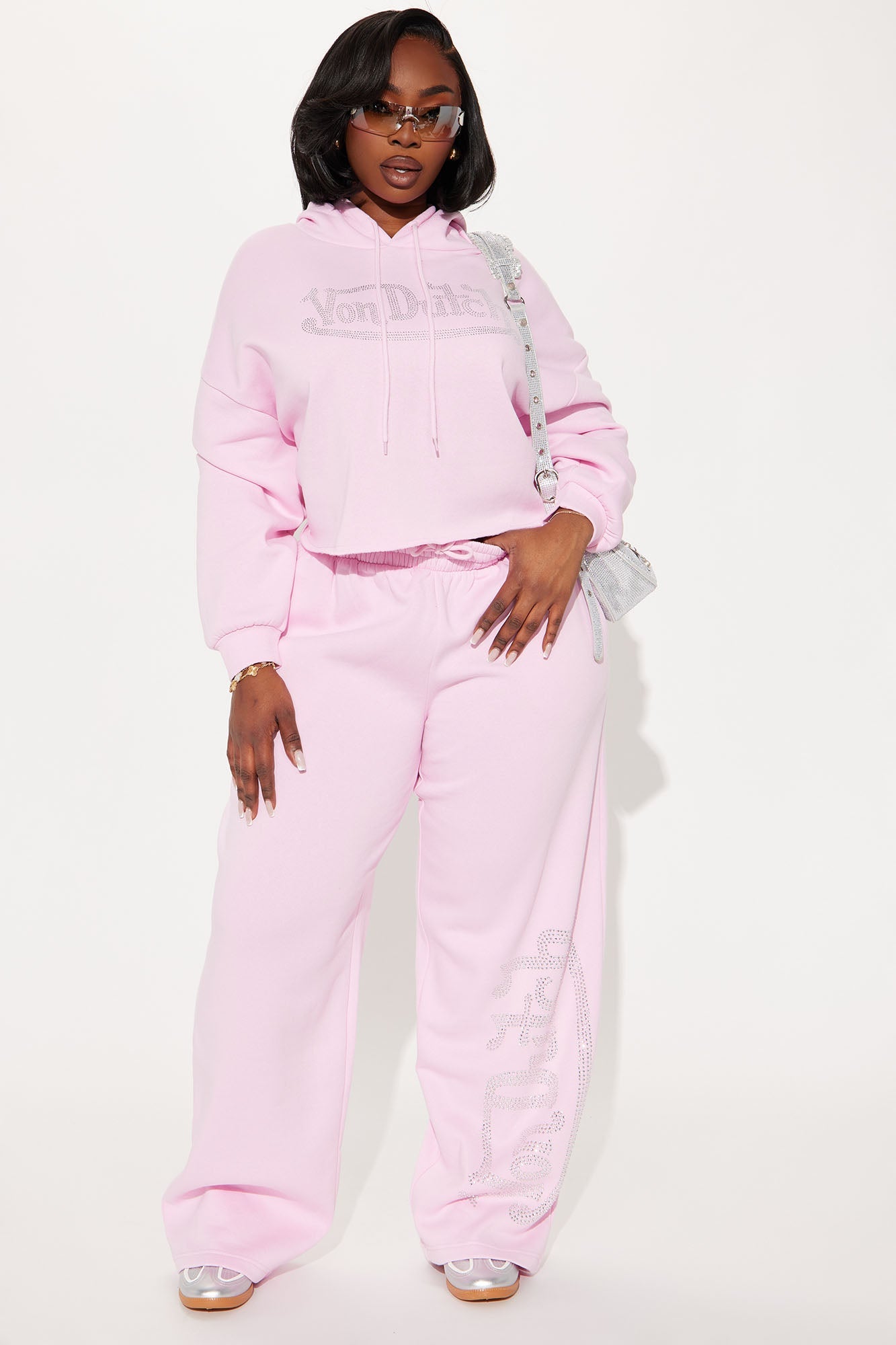 Von Dutch Rhinestone Cropped Hoodie - Pink