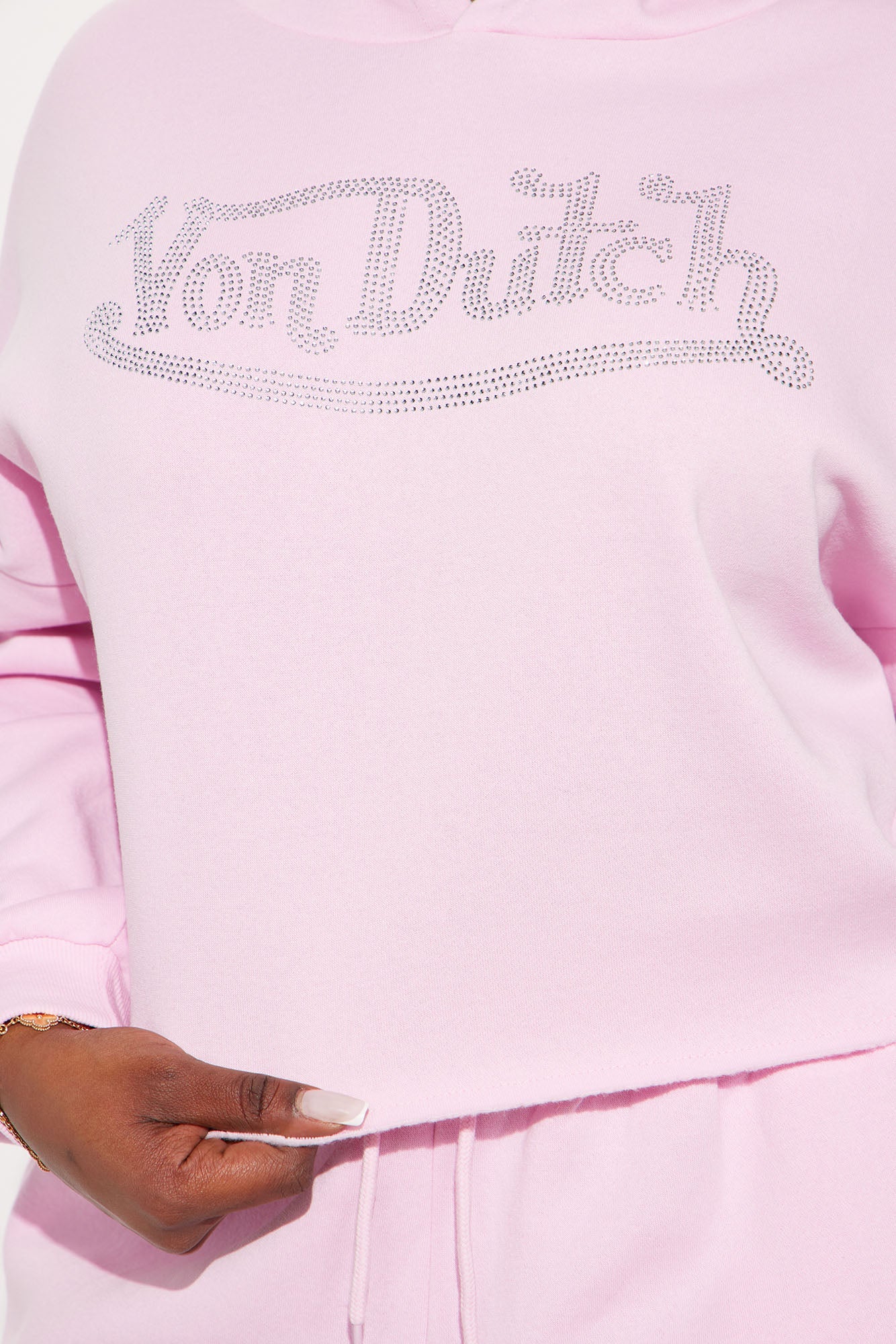 Von Dutch Rhinestone Cropped Hoodie - Pink
