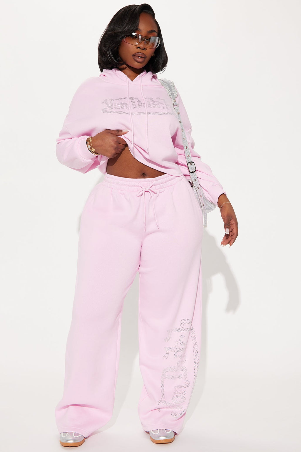 Von Dutch Rhinestone Wide Leg Pant - Pink