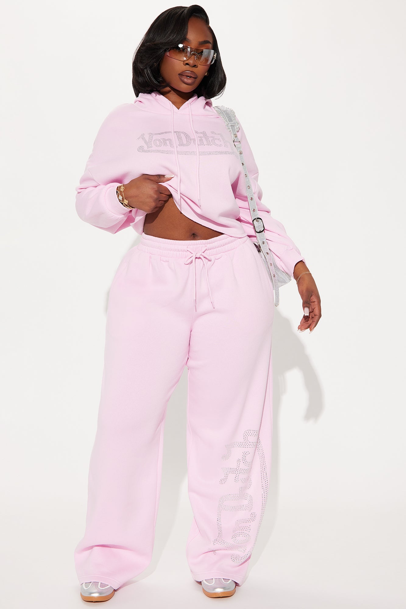 Von Dutch Rhinestone Wide Leg Pant - Pink