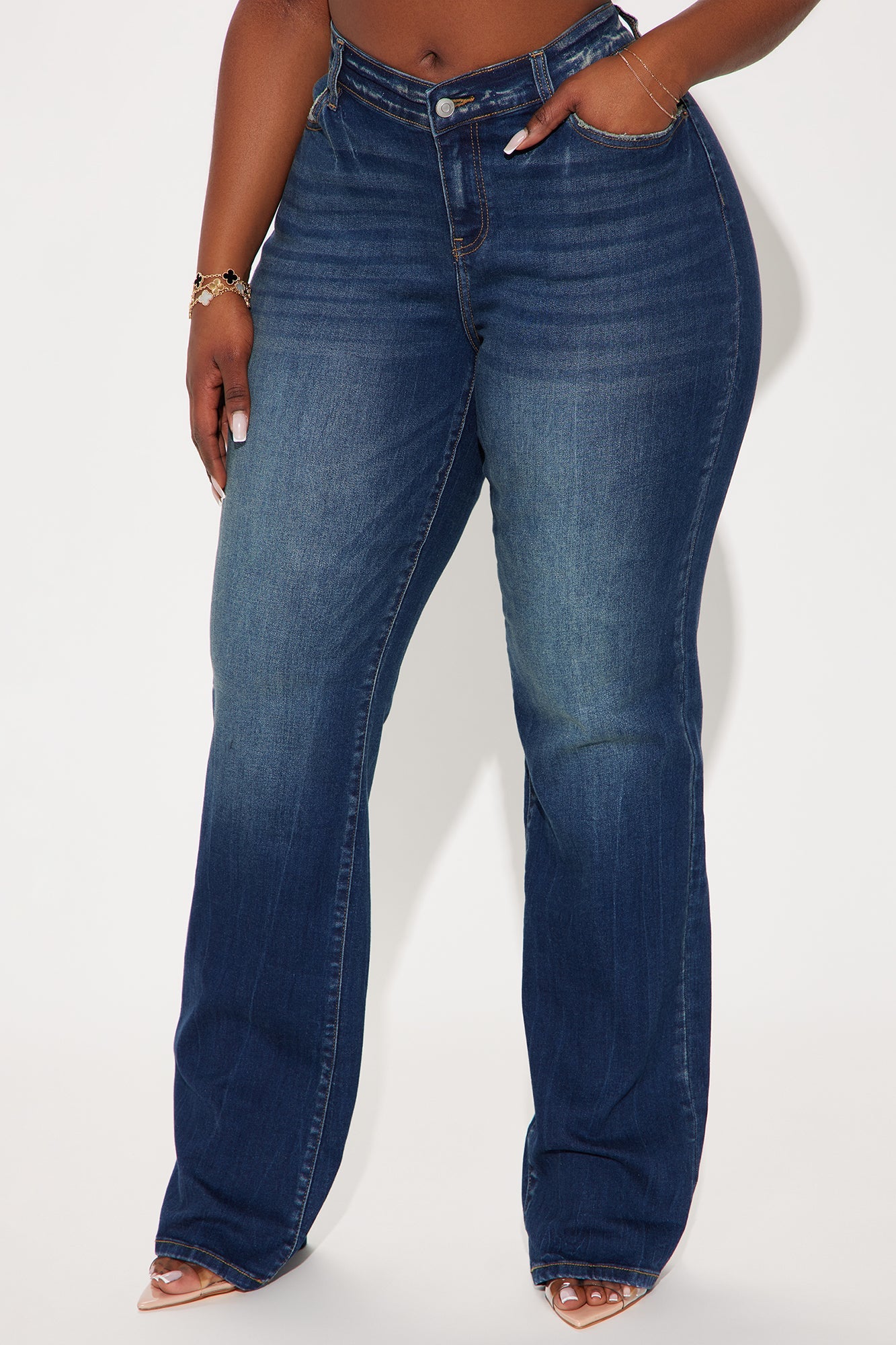 Vanya V-Waistband Stacked Straight Leg Jeans - Dark Wash